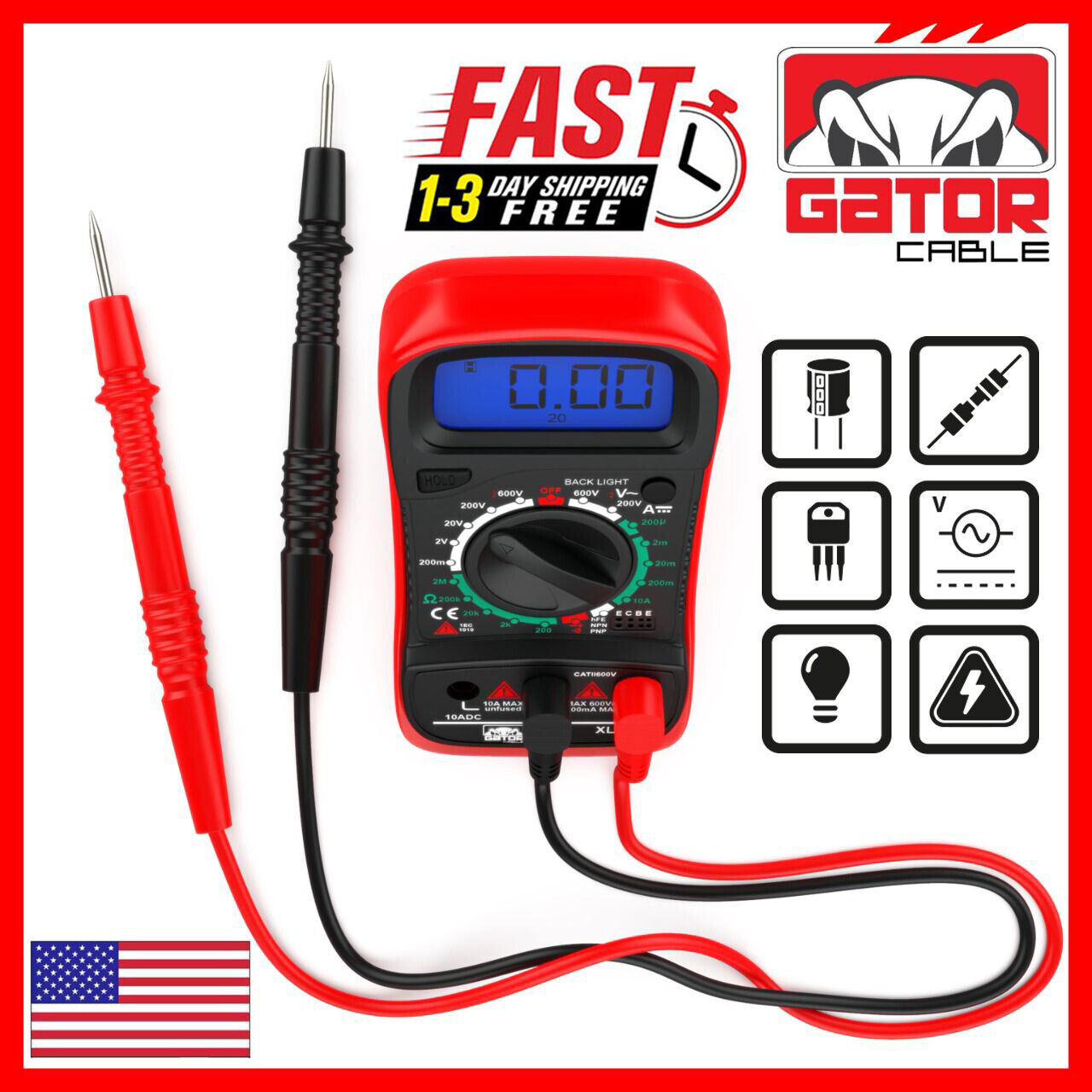 Digital Multimeter AC DC Voltmeter Ammeter Ohmmeter Volt Tester Meter 9V Power
