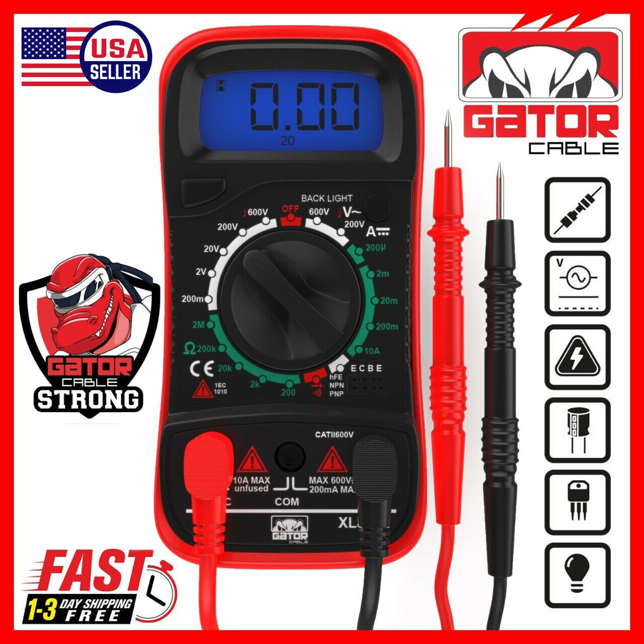 Digital Multimeter AC DC Voltmeter Ammeter Ohmmeter Volt Tester Meter 9V Power
