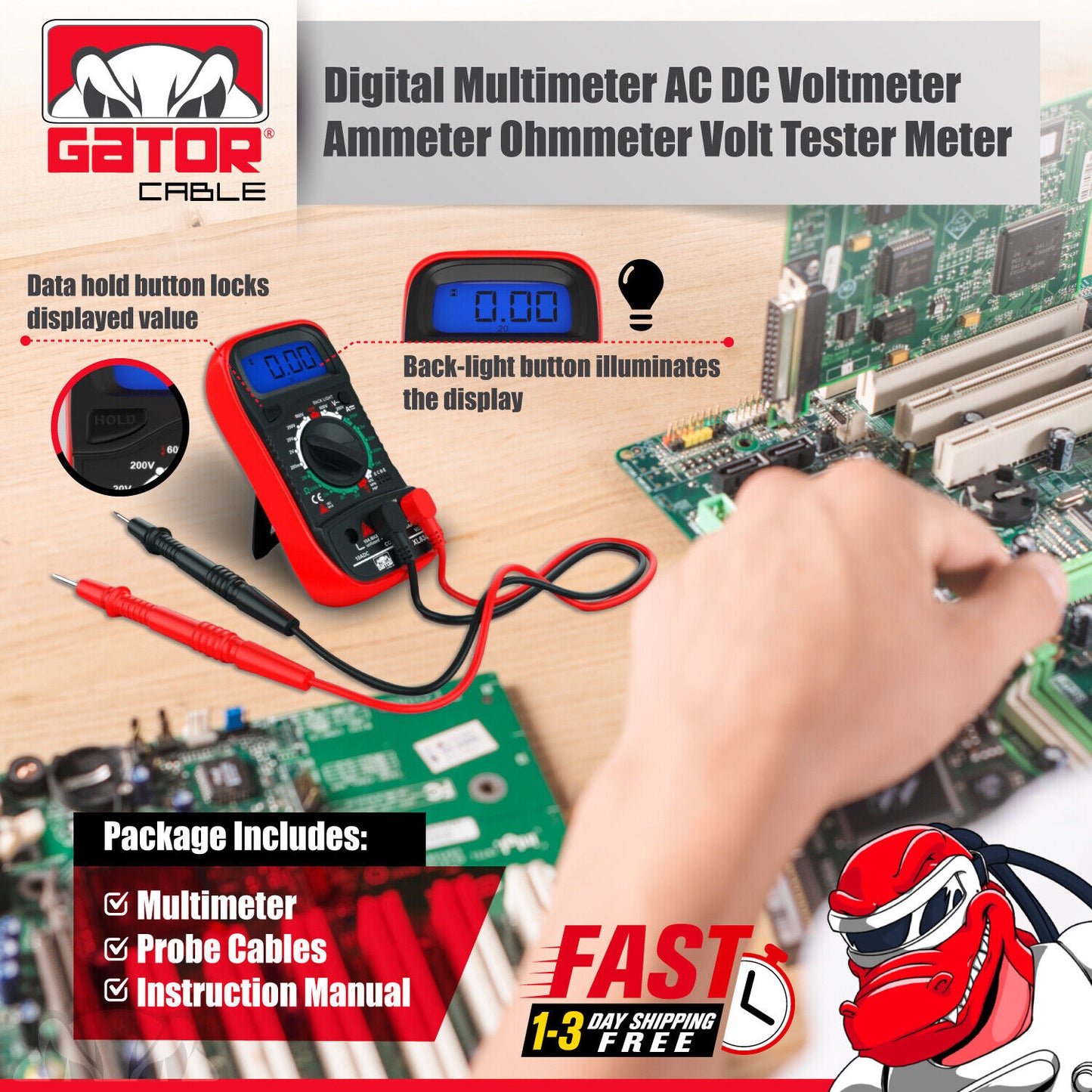 Digital Multimeter AC DC Voltmeter Ammeter Ohmmeter Volt Tester Meter 9V Power