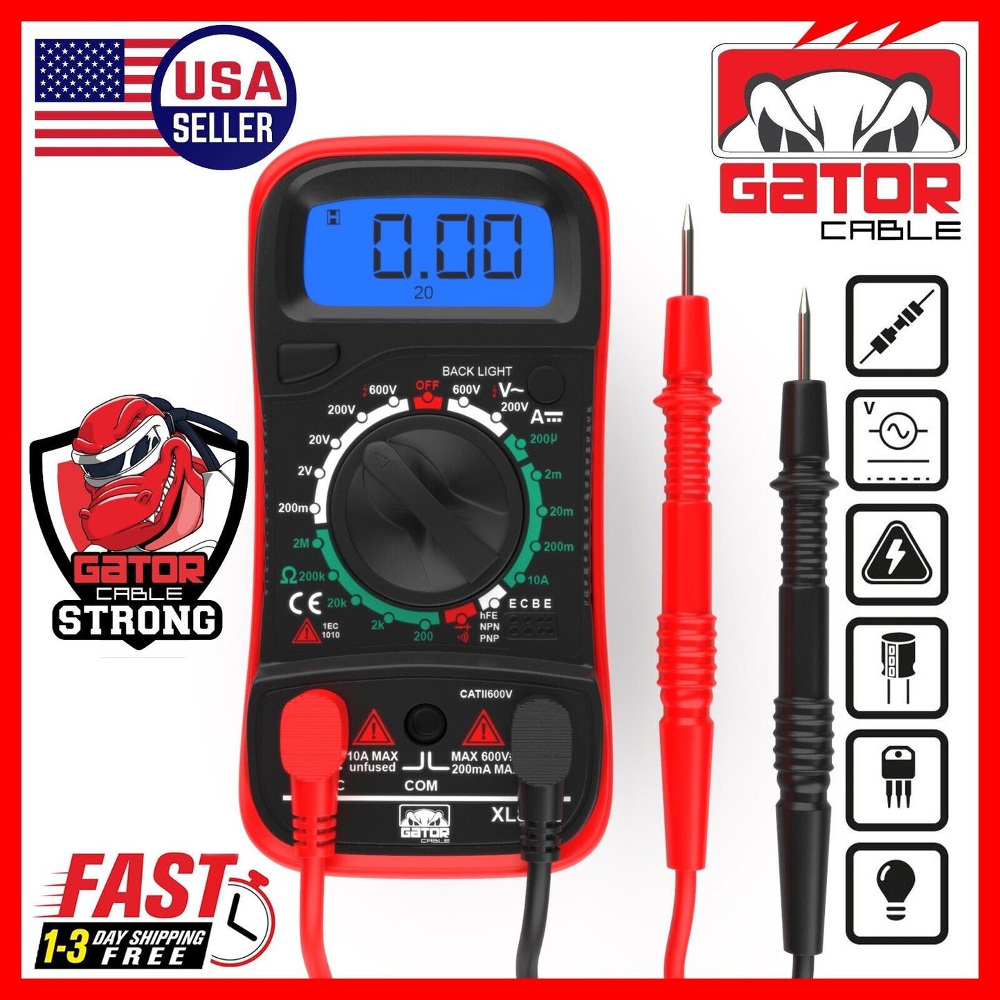 Digital Multimeter AC DC Voltmeter Ammeter Ohmmeter Volt Tester Meter 9V Power