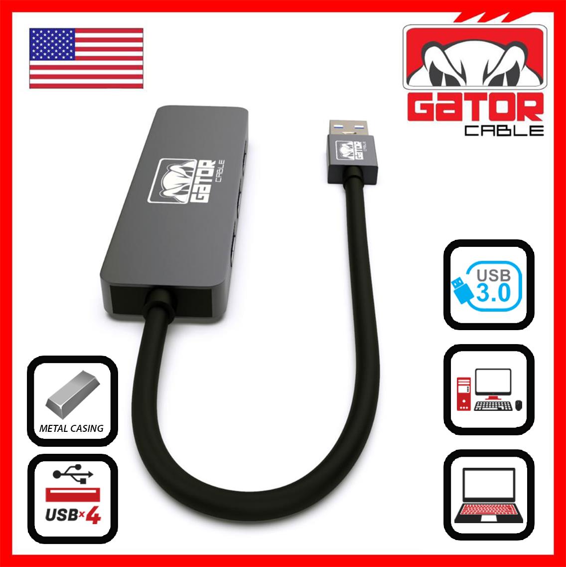 USB 3.0 Hub 4 Port Adapter Charger Data Sync Super Speed PC Mac Laptop Desktop