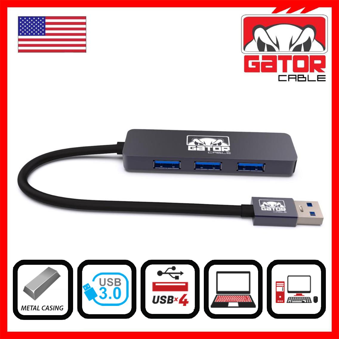 USB 3.0 Hub 4 Port Adapter Charger Data Sync Super Speed PC Mac Laptop Desktop