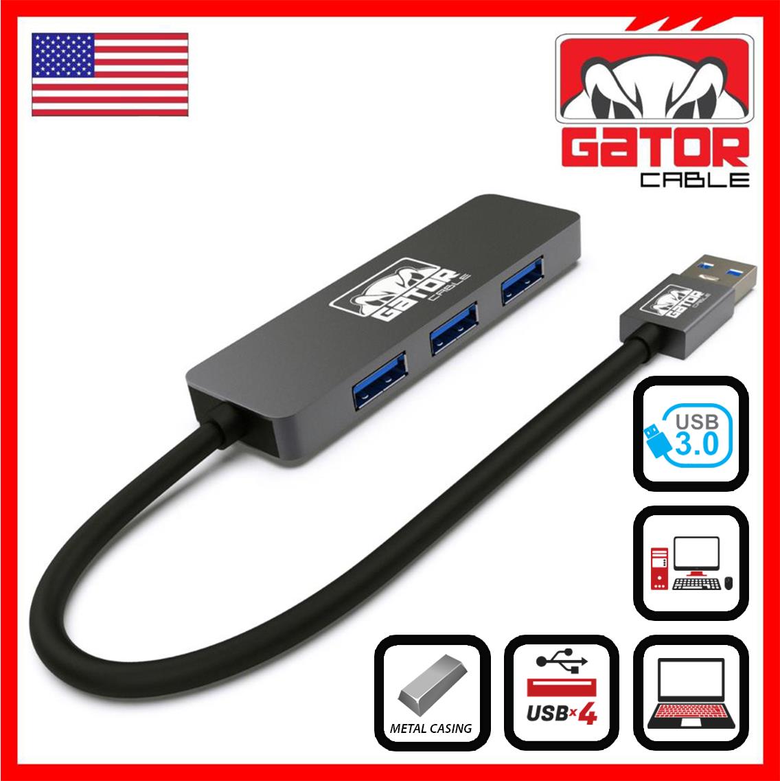 USB 3.0 Hub 4 Port Adapter Charger Data Sync Super Speed PC Mac Laptop Desktop