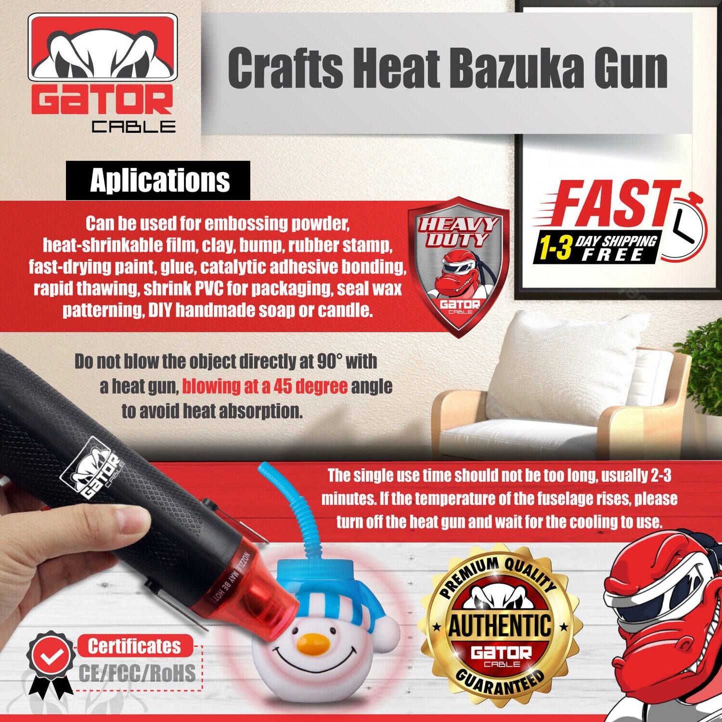 Hot Air Gun Heat Blowgun Embossing Drying Tool Crafts Paint Glue Multi-Purpose