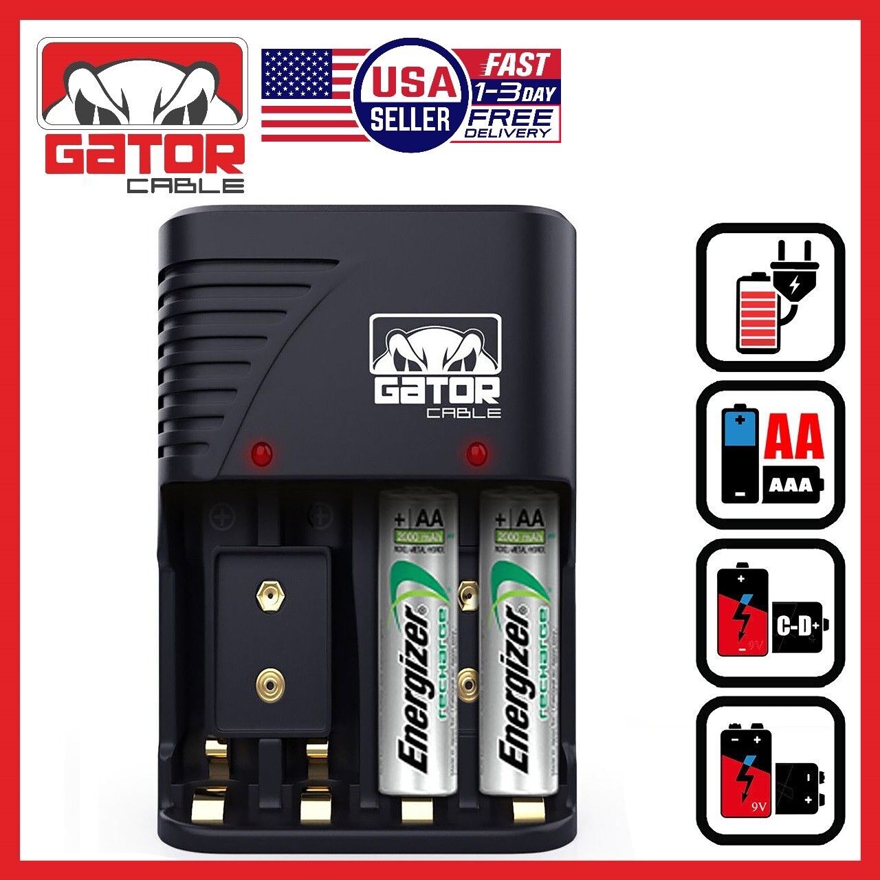 Universal Batteries Charger AA AAA 9V NiMH NiCD Rechargeable Batteries Plug-In