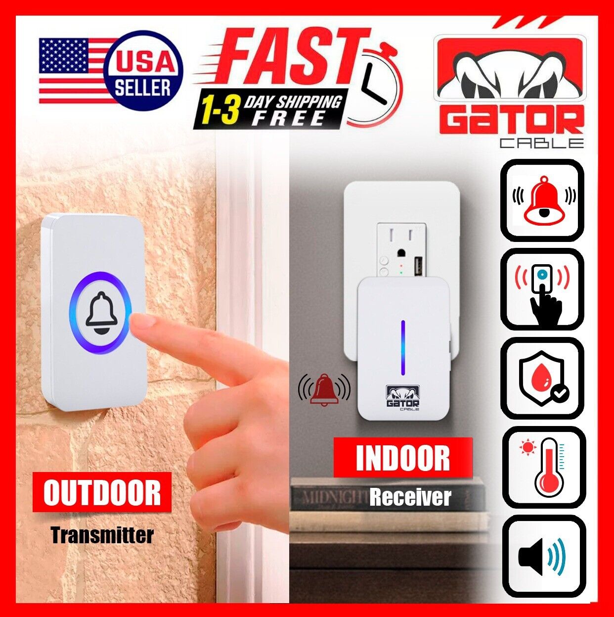 Wireless Doorbell Plug-In LED Lights Waterproof Long Range Receiver Remote LOUD