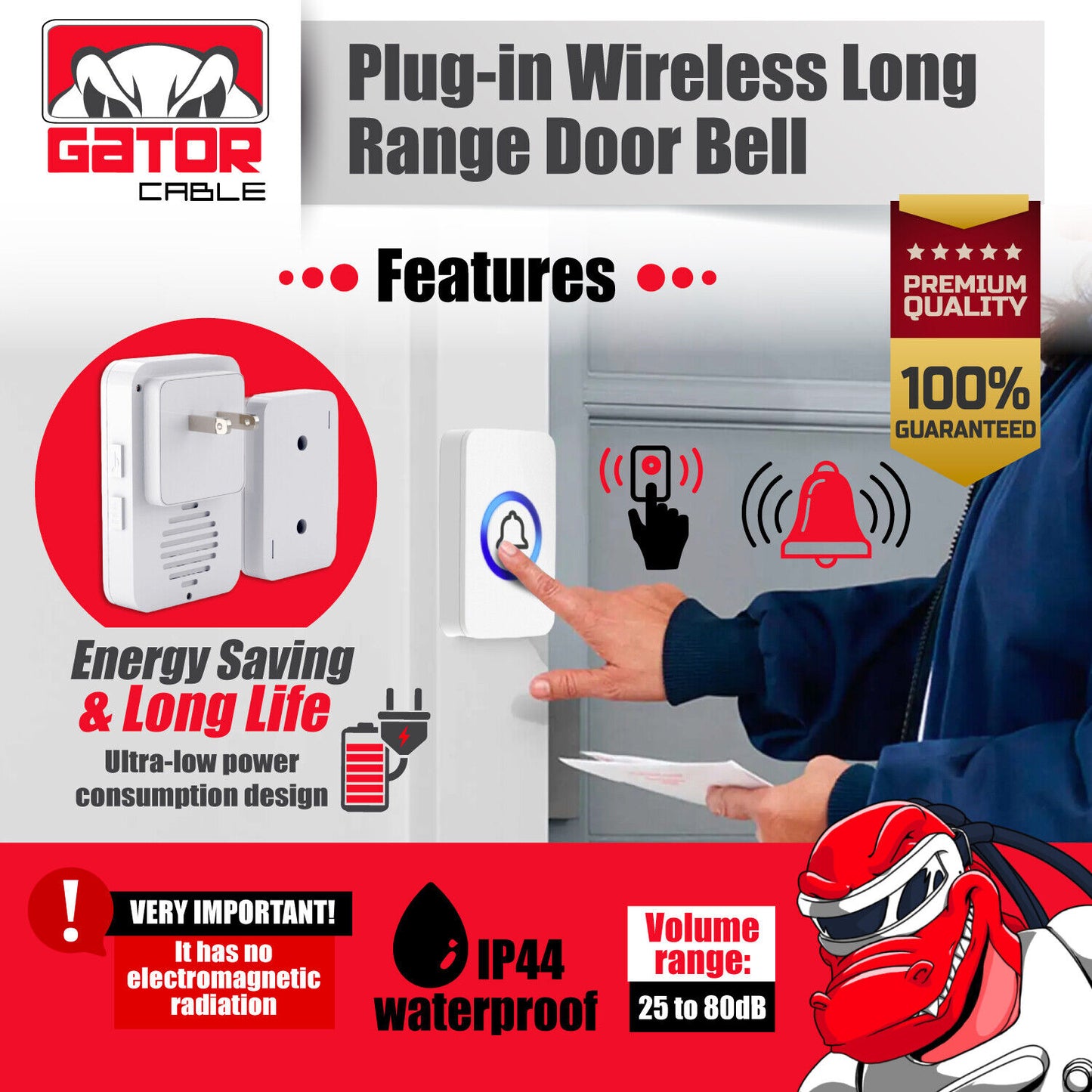 Wireless Doorbell Plug-In LED Lights Waterproof Long Range Receiver Remote LOUD