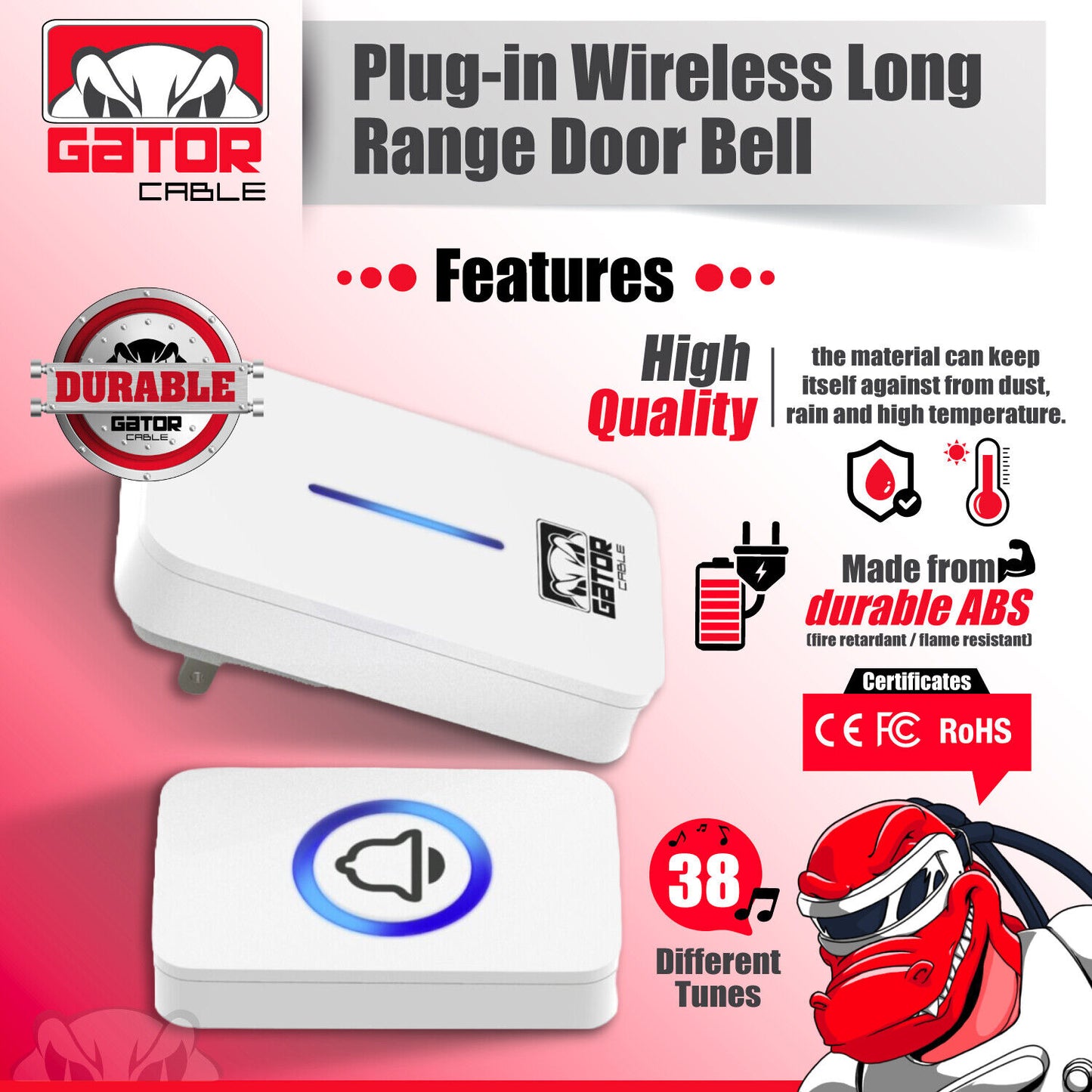 Wireless Doorbell Plug-In LED Lights Waterproof Long Range Receiver Remote LOUD