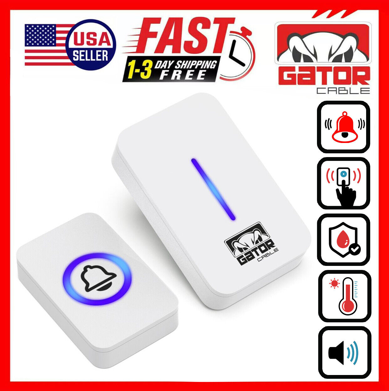 Wireless Doorbell Plug-In LED Lights Waterproof Long Range Receiver Remote LOUD