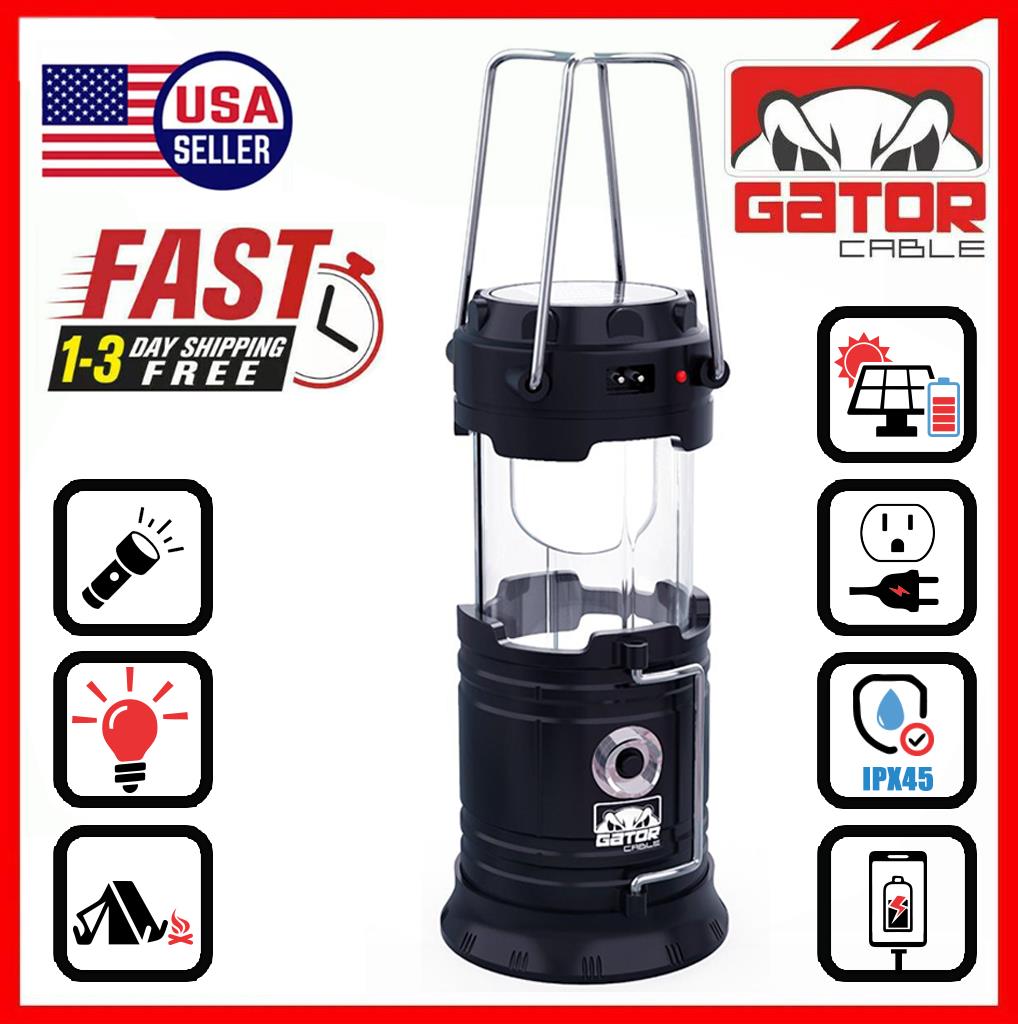 Solar Portable Rechargeable LED Camping Lantern Flashlight Lamp USB Power Bank