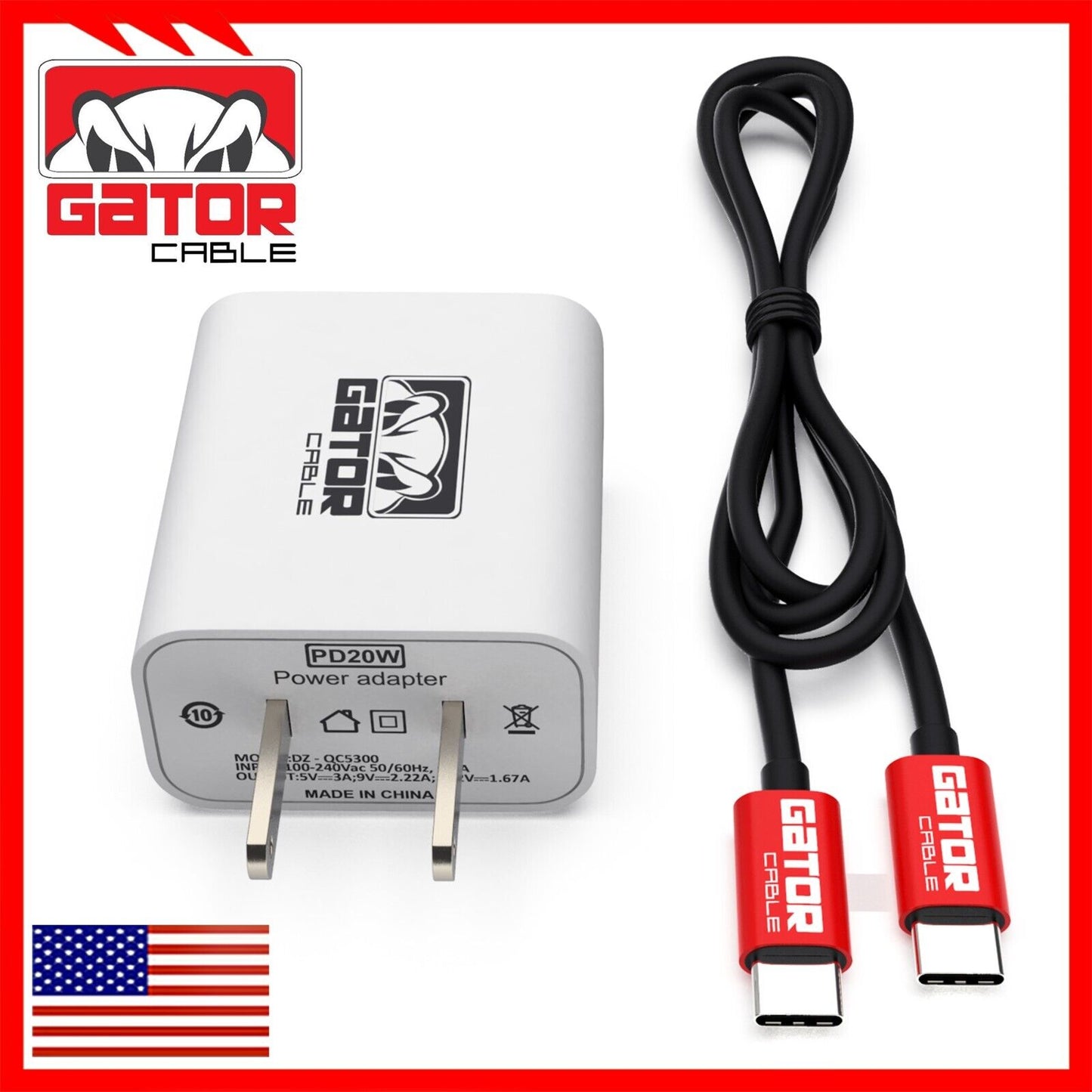 USB-C to USB-C Cable PD 20W Wall Charger Fast Charge for Samsung LG HTC Android