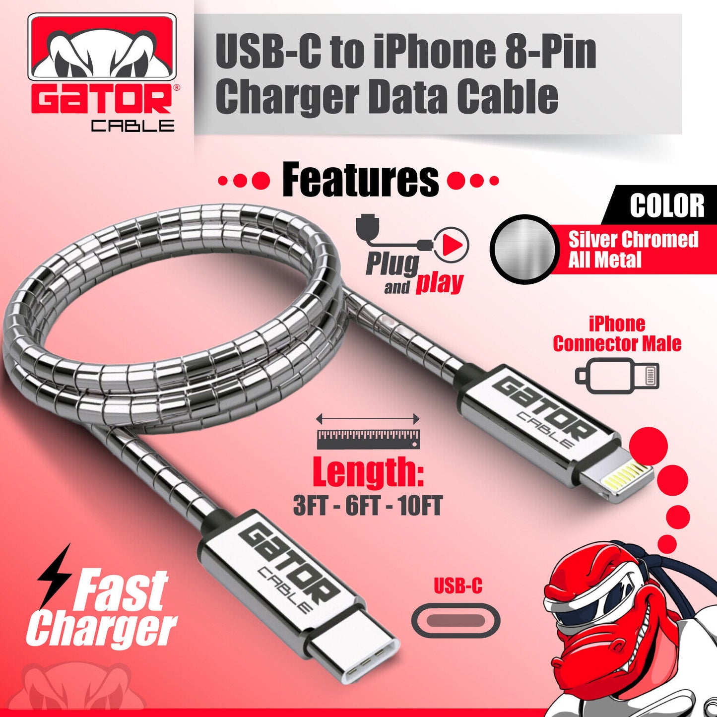 USB-C Fast Charger Cable PD 20W For iPhone 7 8 X 11 12 13 14 Pro Max Plus Metal