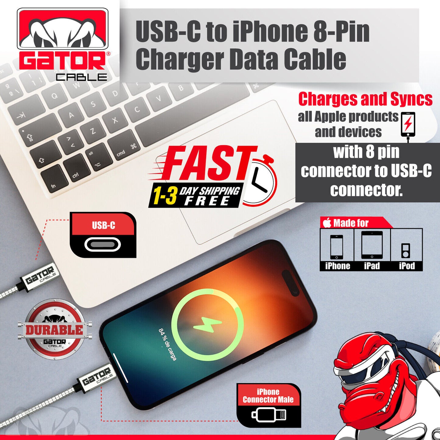 USB-C Fast Charger Cable PD 20W For iPhone 7 8 X 11 12 13 14 Pro Max Plus Metal