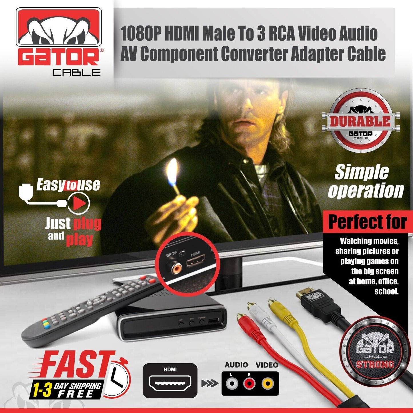HDMI To 3 RCA Video Audio AV Component Converter Adapter HD Cable 1080P HDTV 5FT