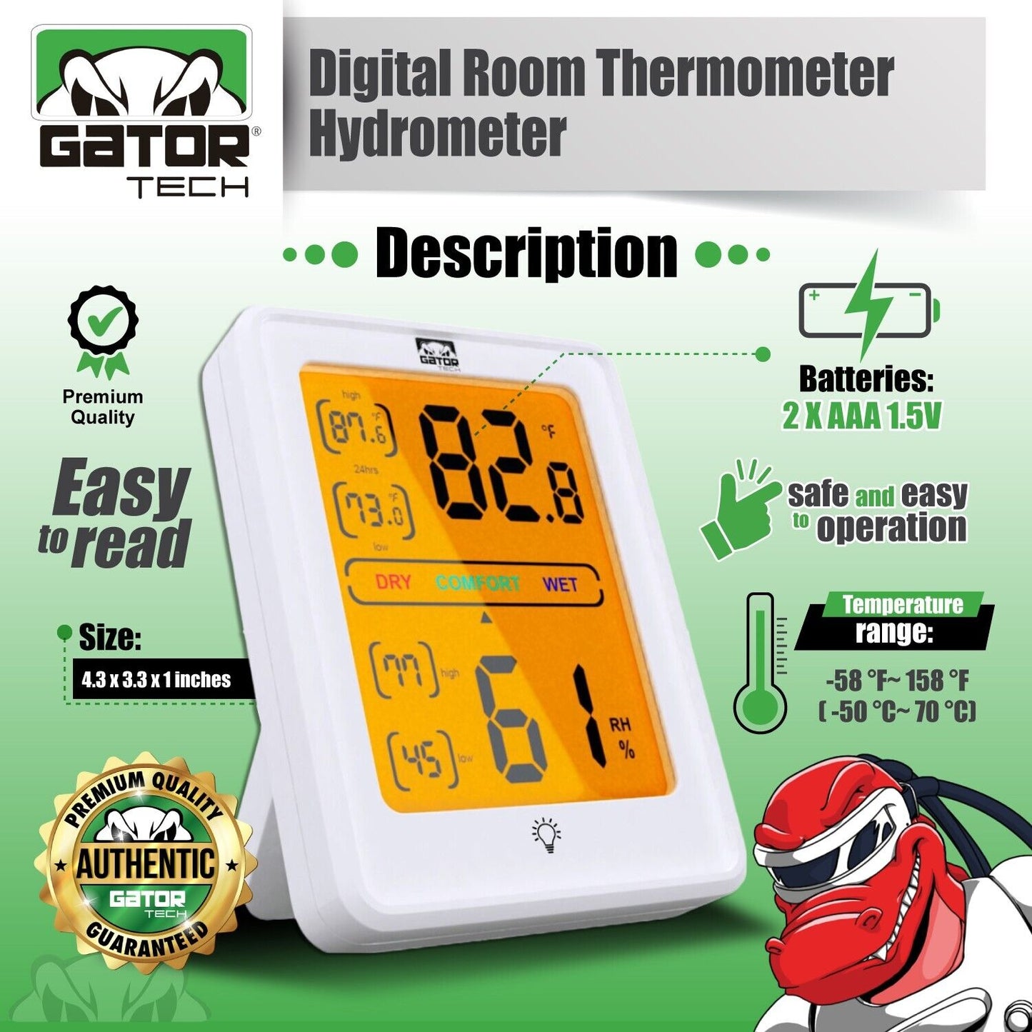 Digital LCD Indoor Thermometer Hygrometer Room Humidity Meter Magnetic Backlit