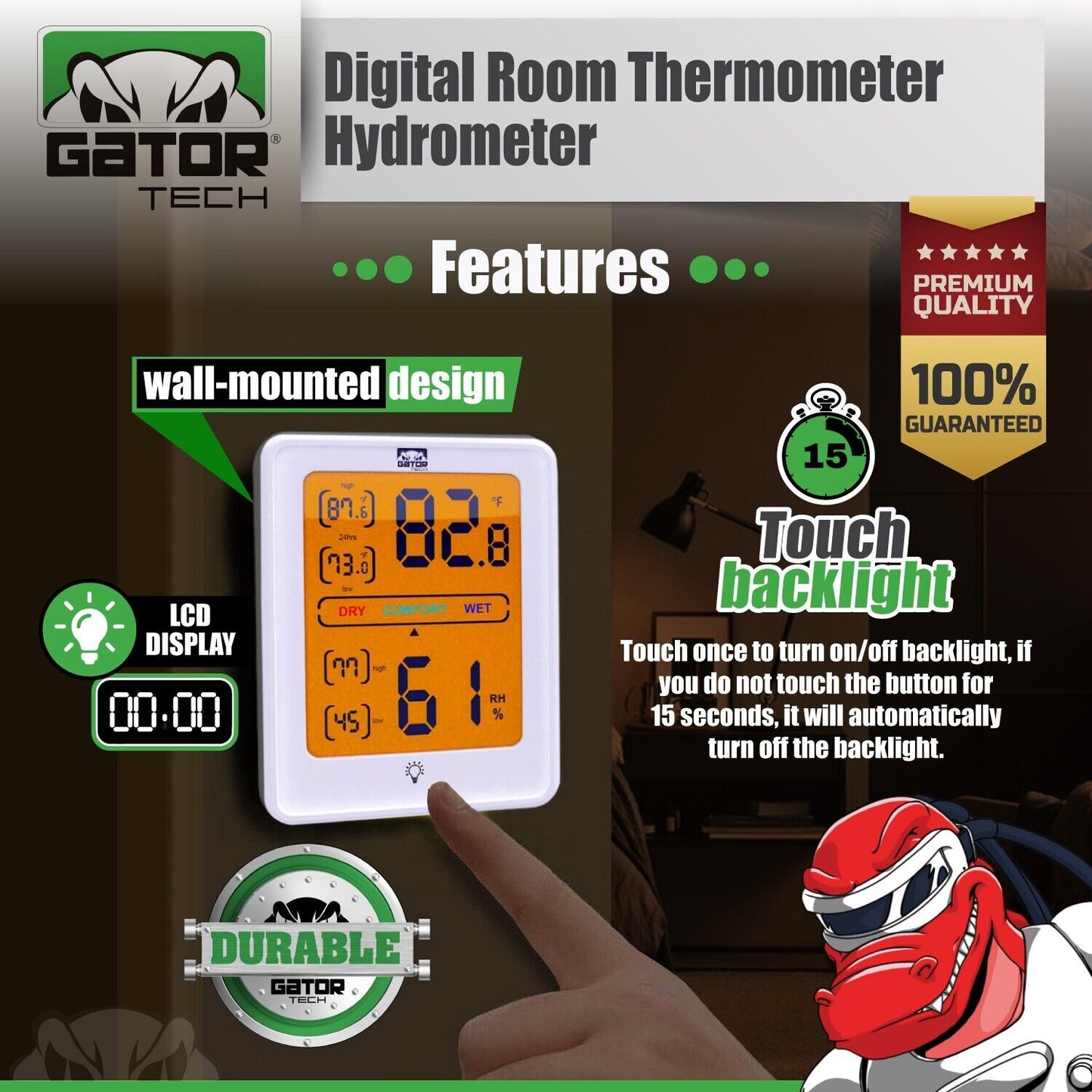 Digital LCD Indoor Thermometer Hygrometer Room Humidity Meter Magnetic Backlit