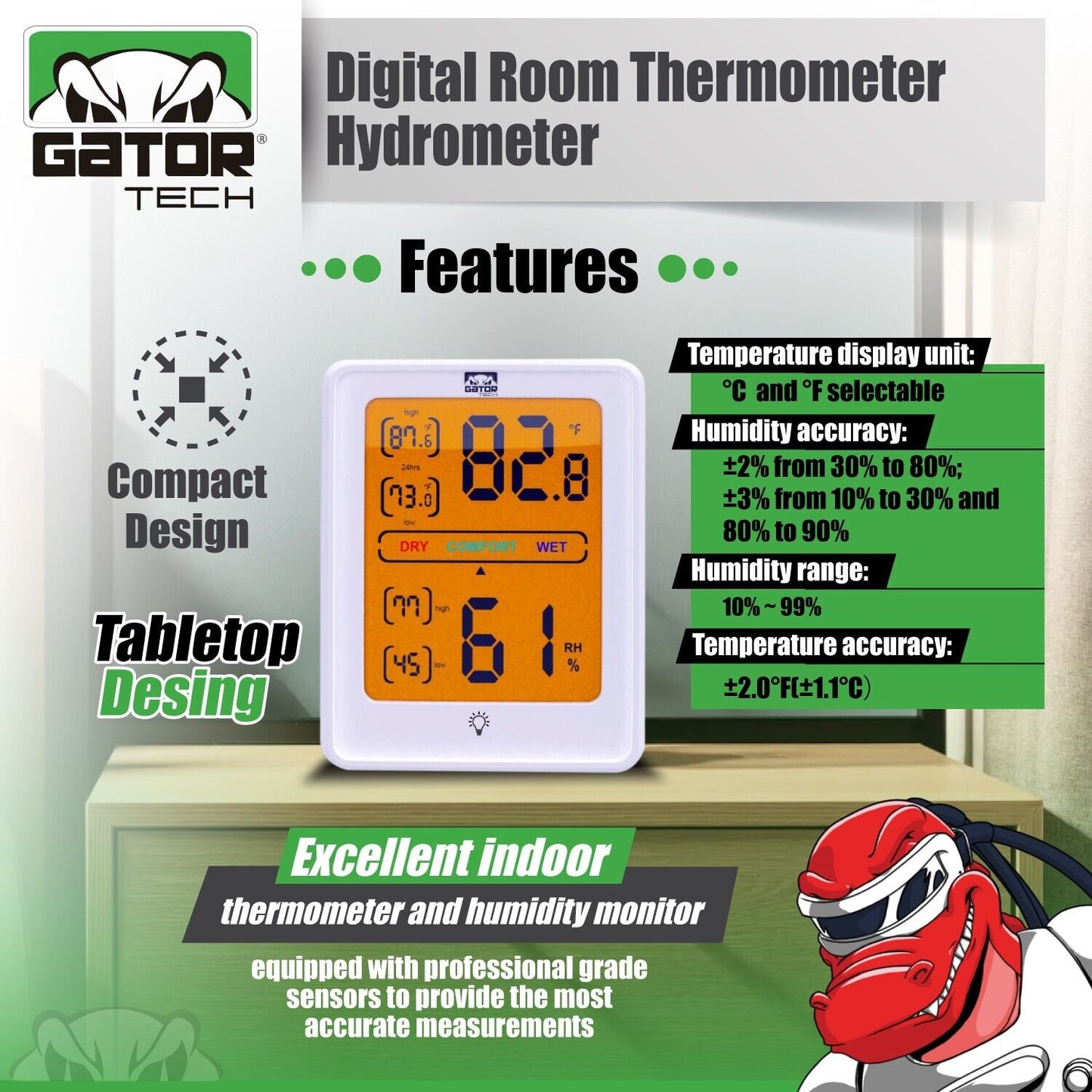 Digital LCD Indoor Thermometer Hygrometer Room Humidity Meter Magnetic Backlit