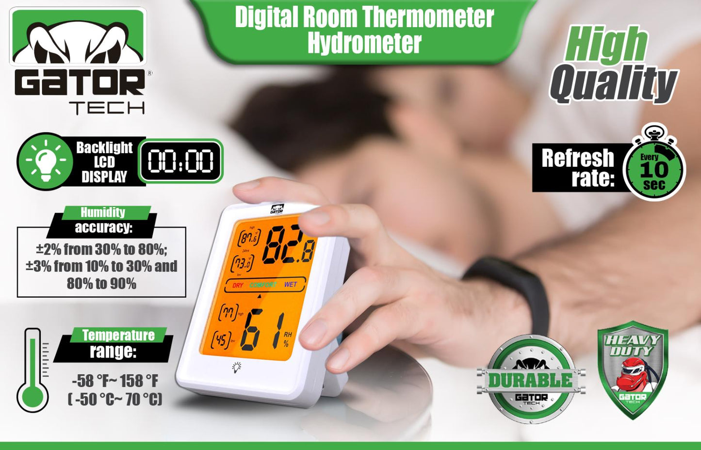 Digital LCD Indoor Thermometer Hygrometer Room Humidity Meter Magnetic Backlit