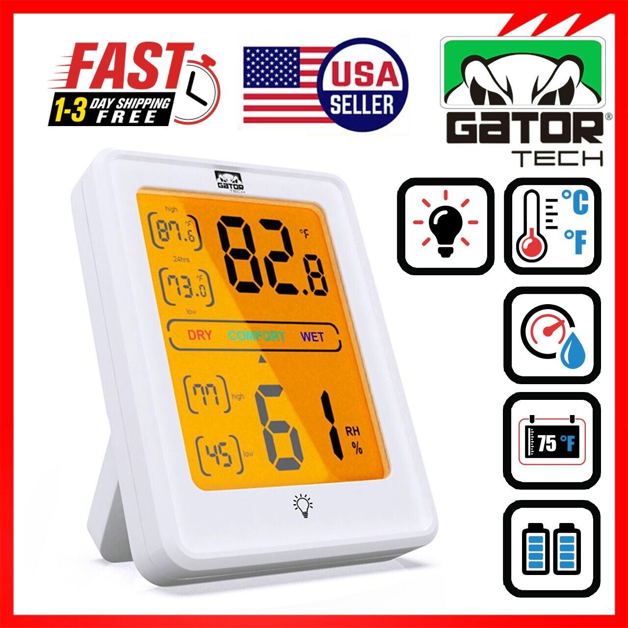 Digital LCD Indoor Thermometer Hygrometer Room Humidity Meter Magnetic Backlit