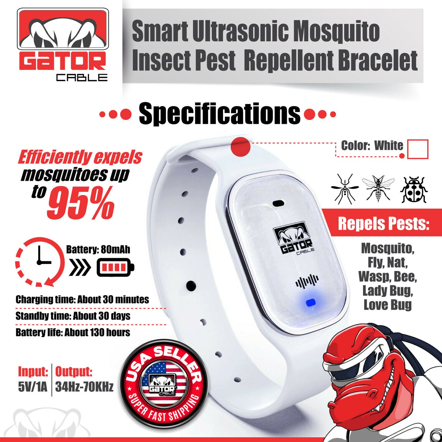 Ultrasonic Anti Mosquito Insect Pest Bugs Repellent Repeller Wrist Bracelet Band