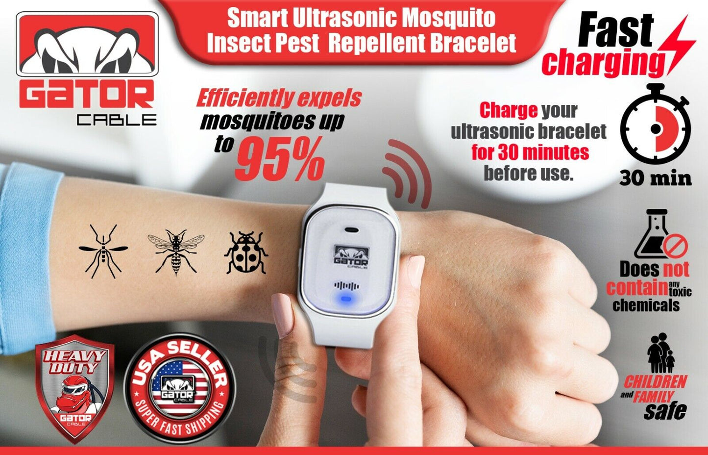 Ultrasonic Anti Mosquito Insect Pest Bugs Repellent Repeller Wrist Bracelet Band
