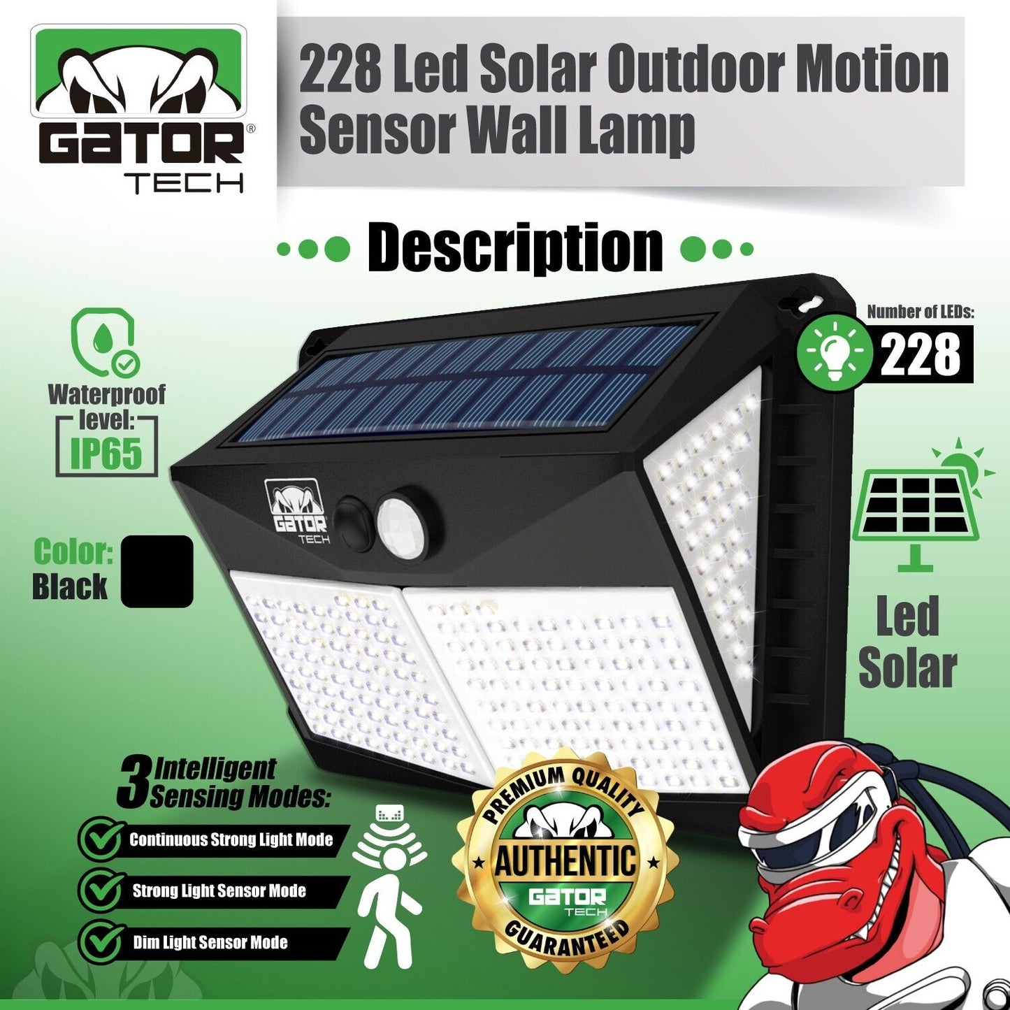 Solar Power 228 LED PIR Motion Sensor Outdoor Security Garden Wall Lamp Light