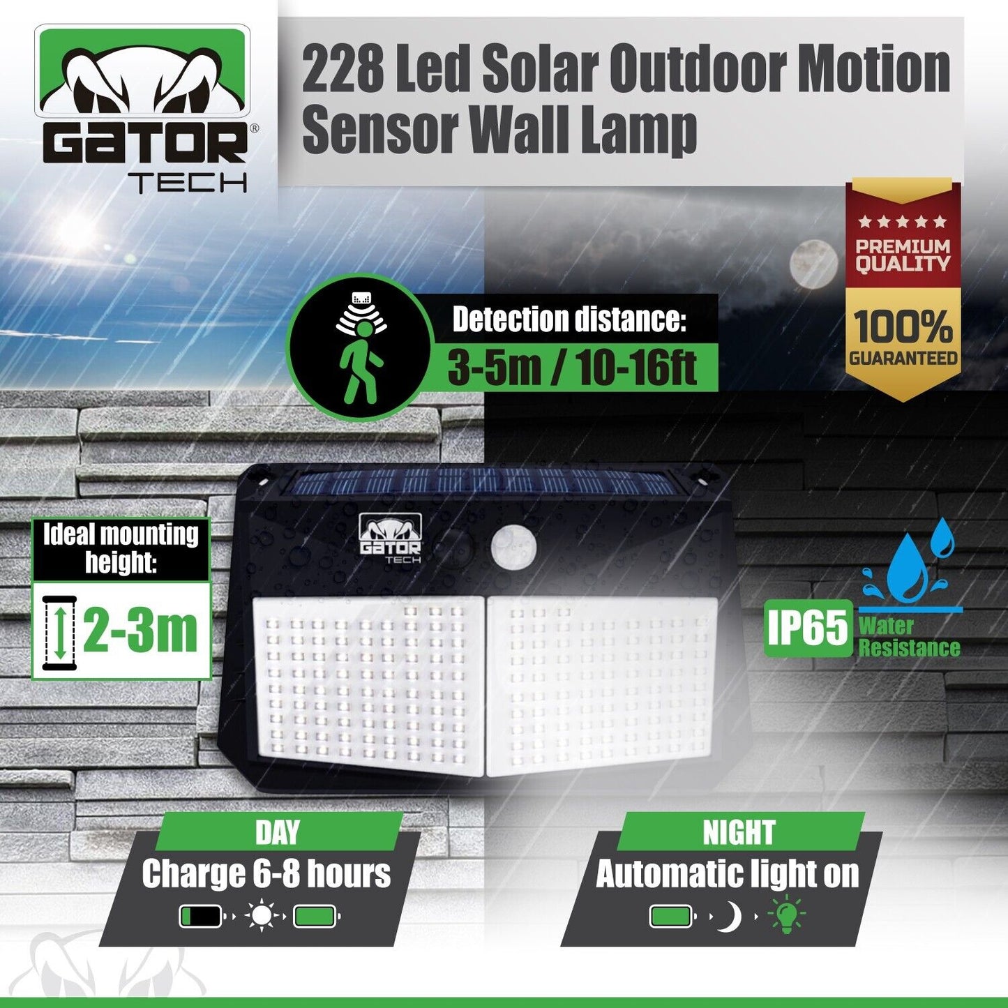 Solar Power 228 LED PIR Motion Sensor Outdoor Security Garden Wall Lamp Light