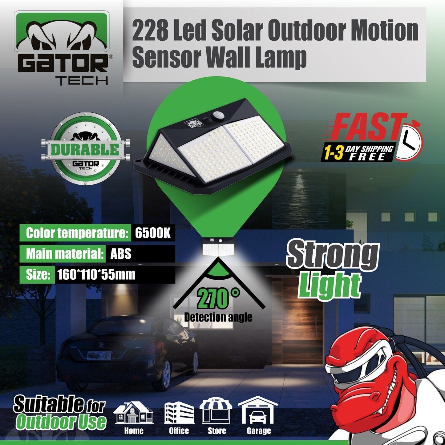 Solar Power 228 LED PIR Motion Sensor Outdoor Security Garden Wall Lamp Light