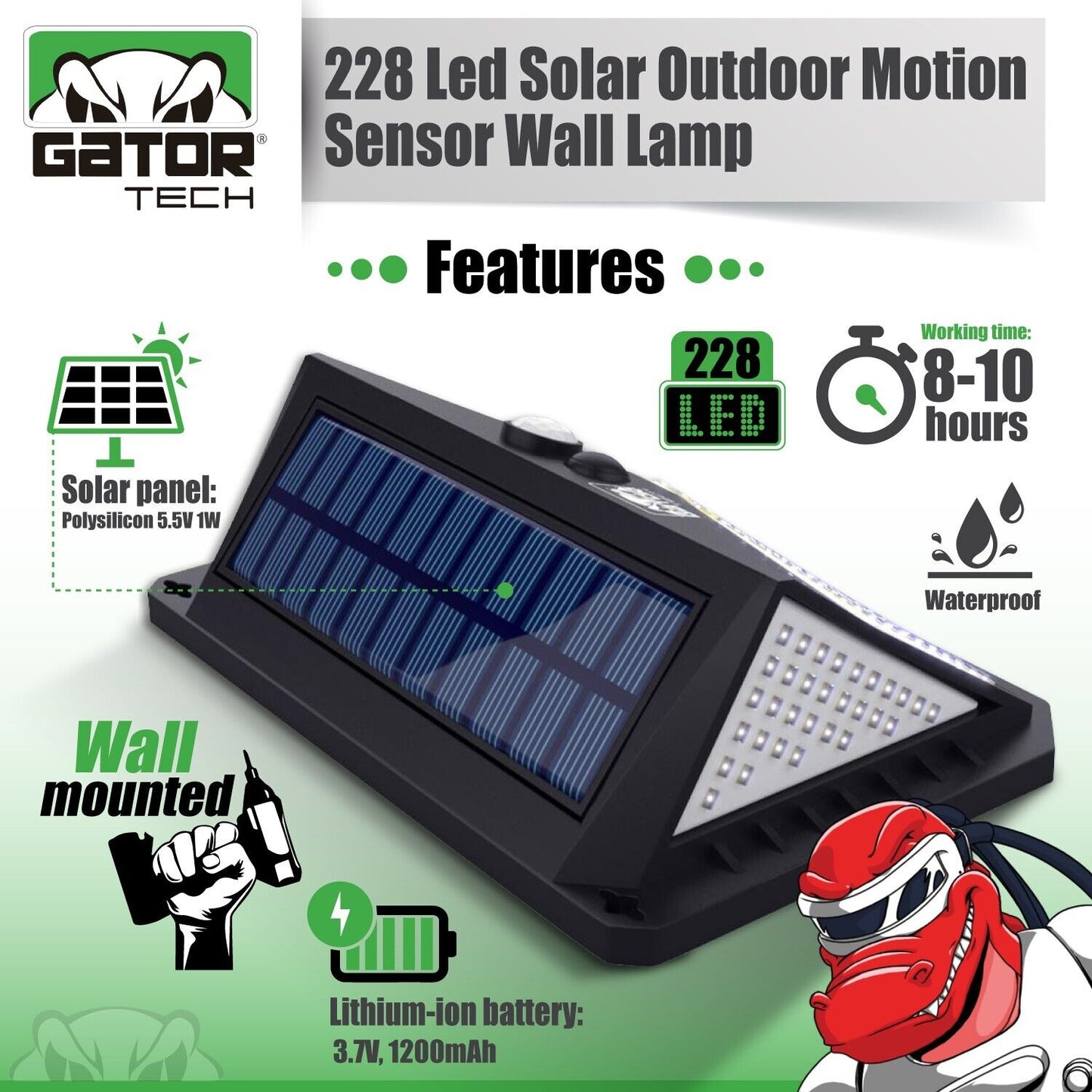 Solar Power 228 LED PIR Motion Sensor Outdoor Security Garden Wall Lamp Light