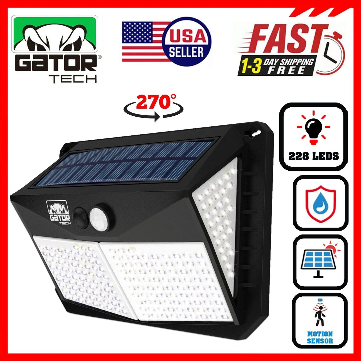Solar Power 228 LED PIR Motion Sensor Outdoor Security Garden Wall Lamp Light