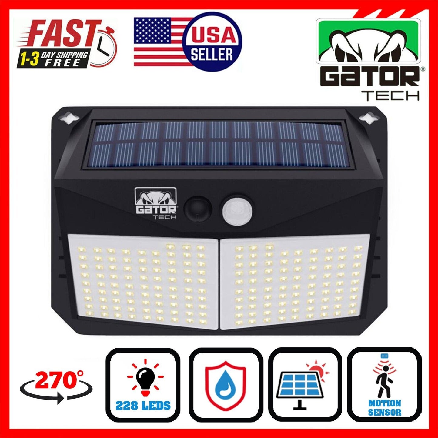 Solar Power 228 LED PIR Motion Sensor Outdoor Security Garden Wall Lamp Light
