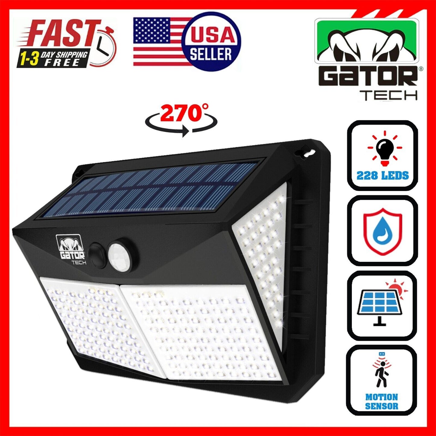 Solar Power 228 LED PIR Motion Sensor Outdoor Security Garden Wall Lamp Light