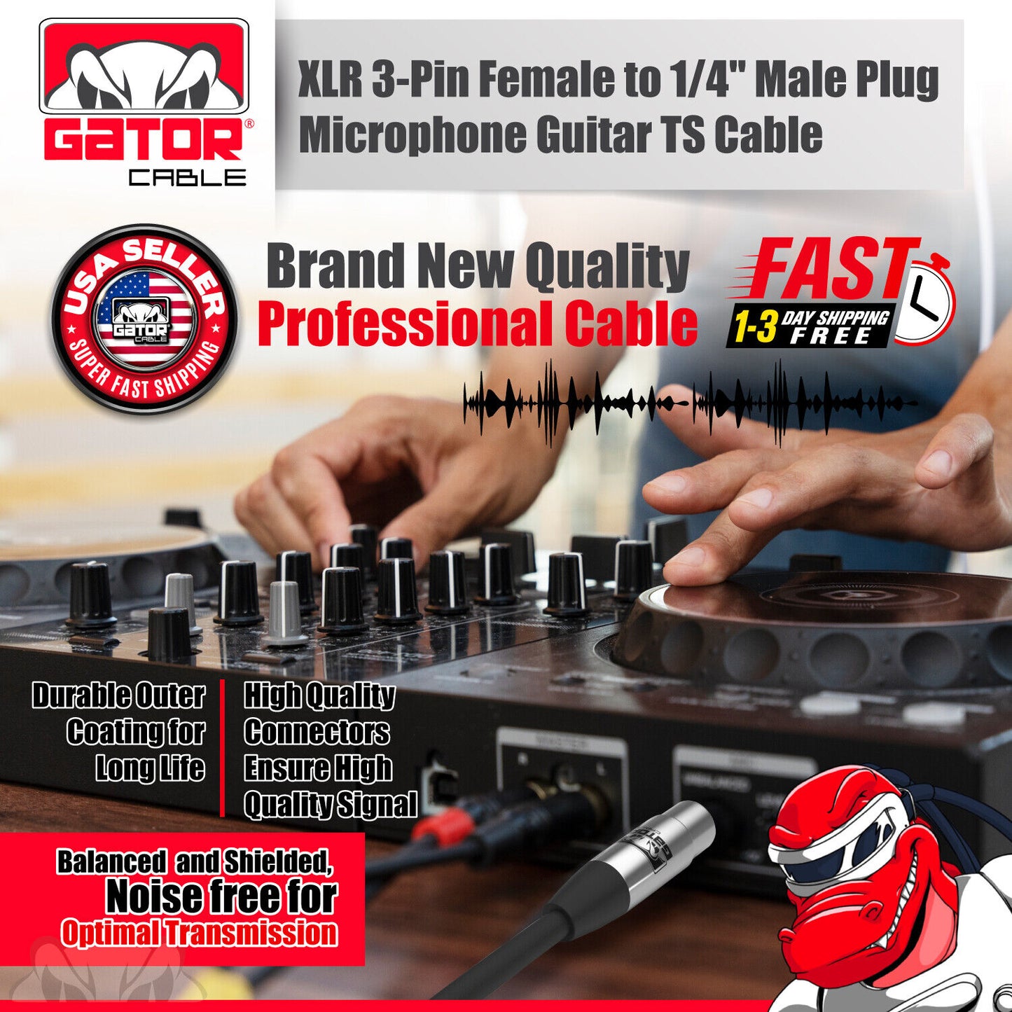 XLR 3-Pin Female to 1/4" Plug TS Microphone Mono Cable Unbalanced Shielded Audio