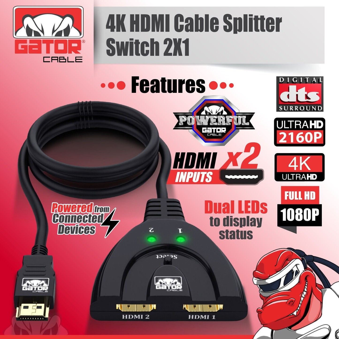 4K HDMI 2.0 Cable Auto Switch Switcher Splitter Adapter 2 In to 1 Out Devices
