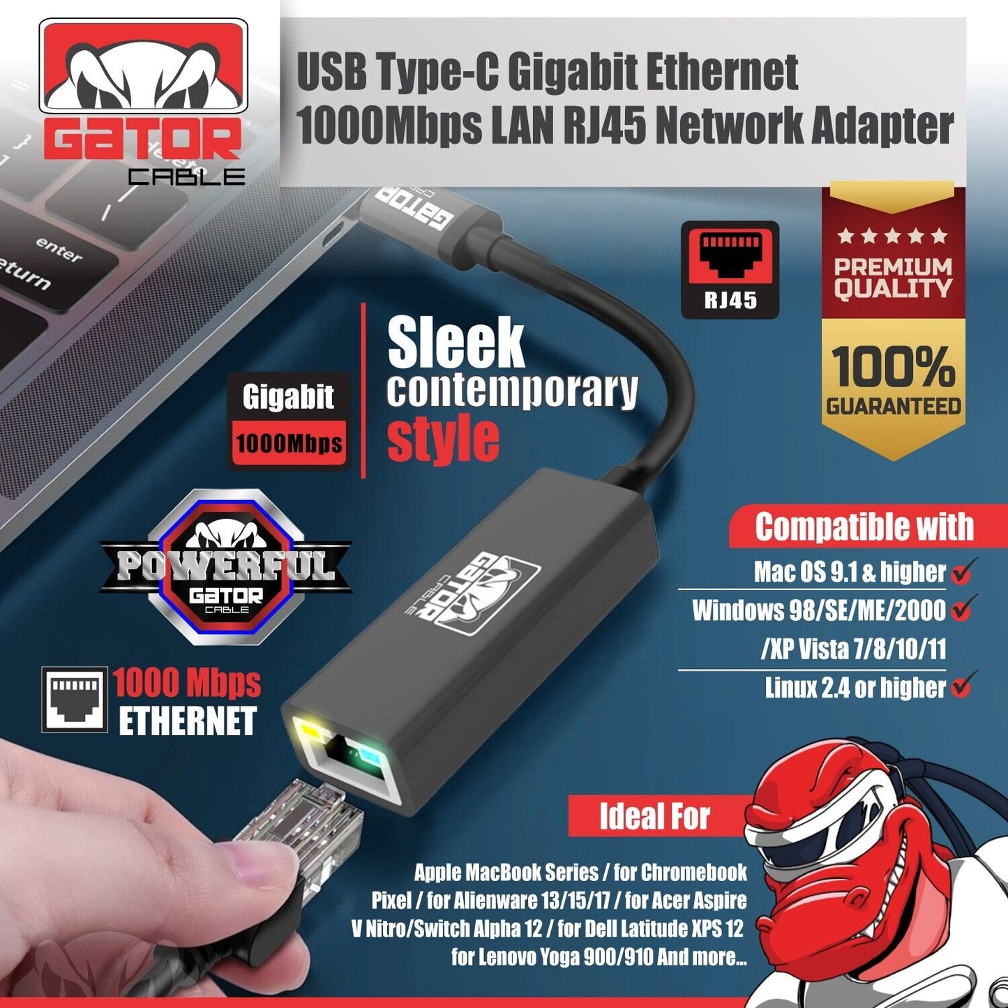 USB-C 3.1 Gigabit Ethernet LAN RJ45 1000Mbps Network Adapter for PC Mac Android