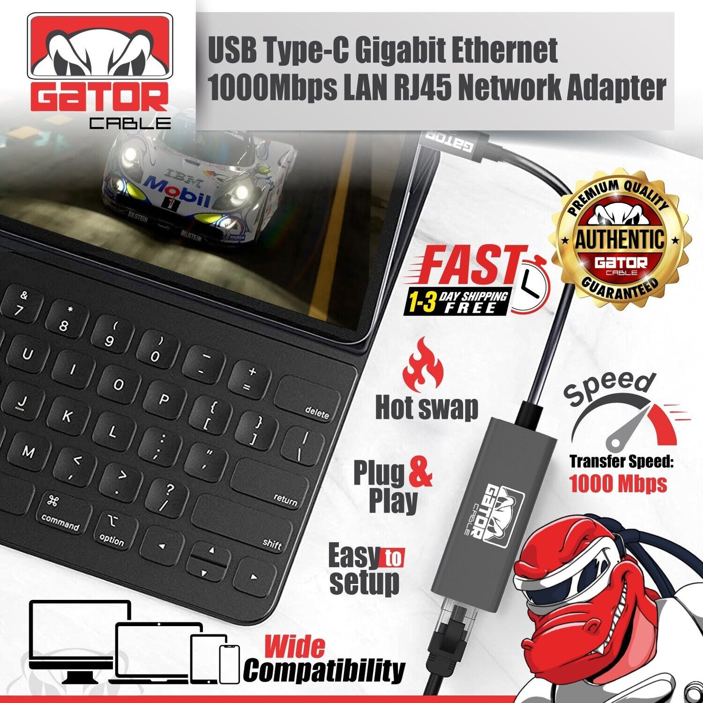 USB-C 3.1 Gigabit Ethernet LAN RJ45 1000Mbps Network Adapter for PC Mac Android