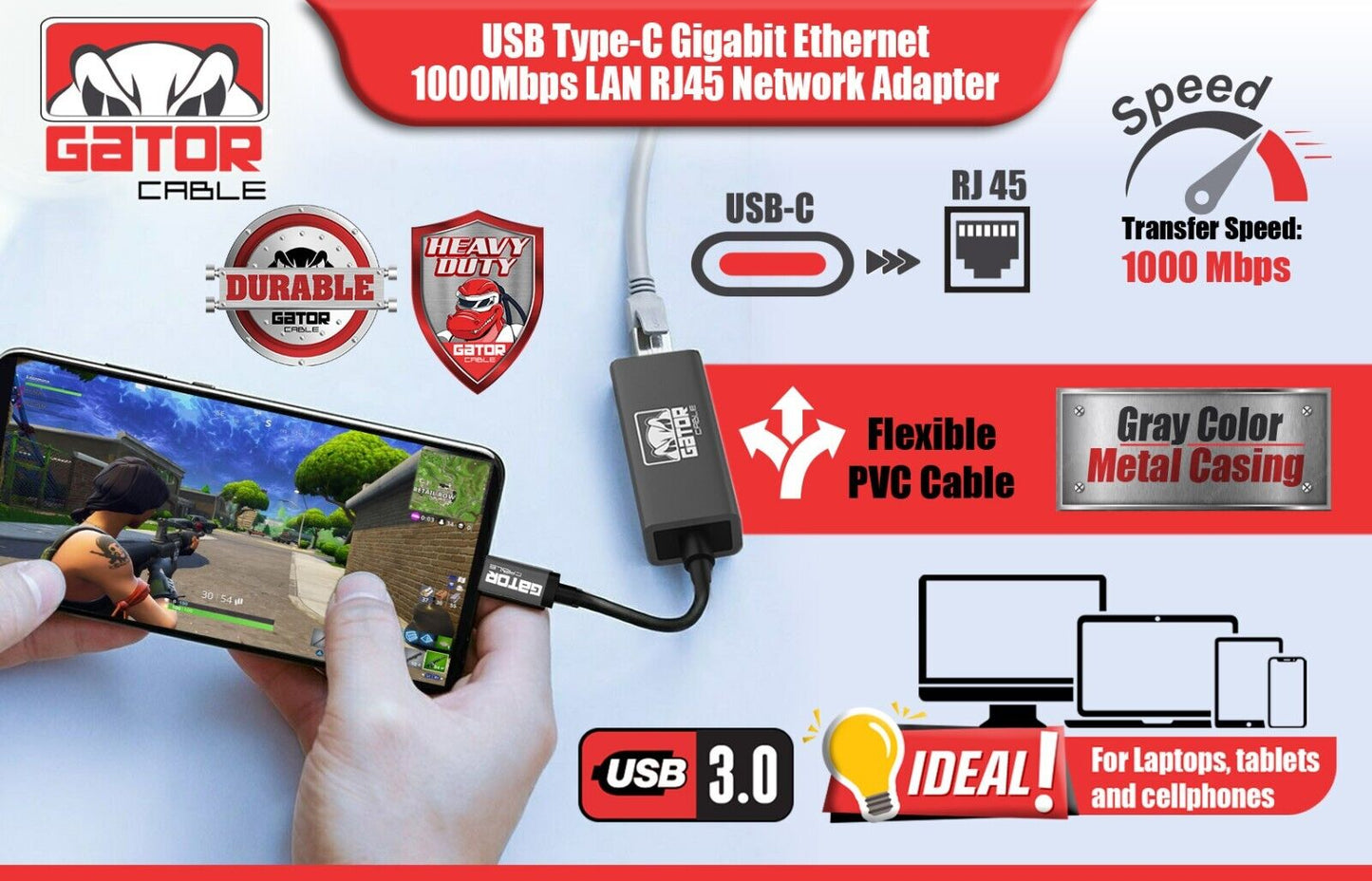 USB-C 3.1 Gigabit Ethernet LAN RJ45 1000Mbps Network Adapter for PC Mac Android