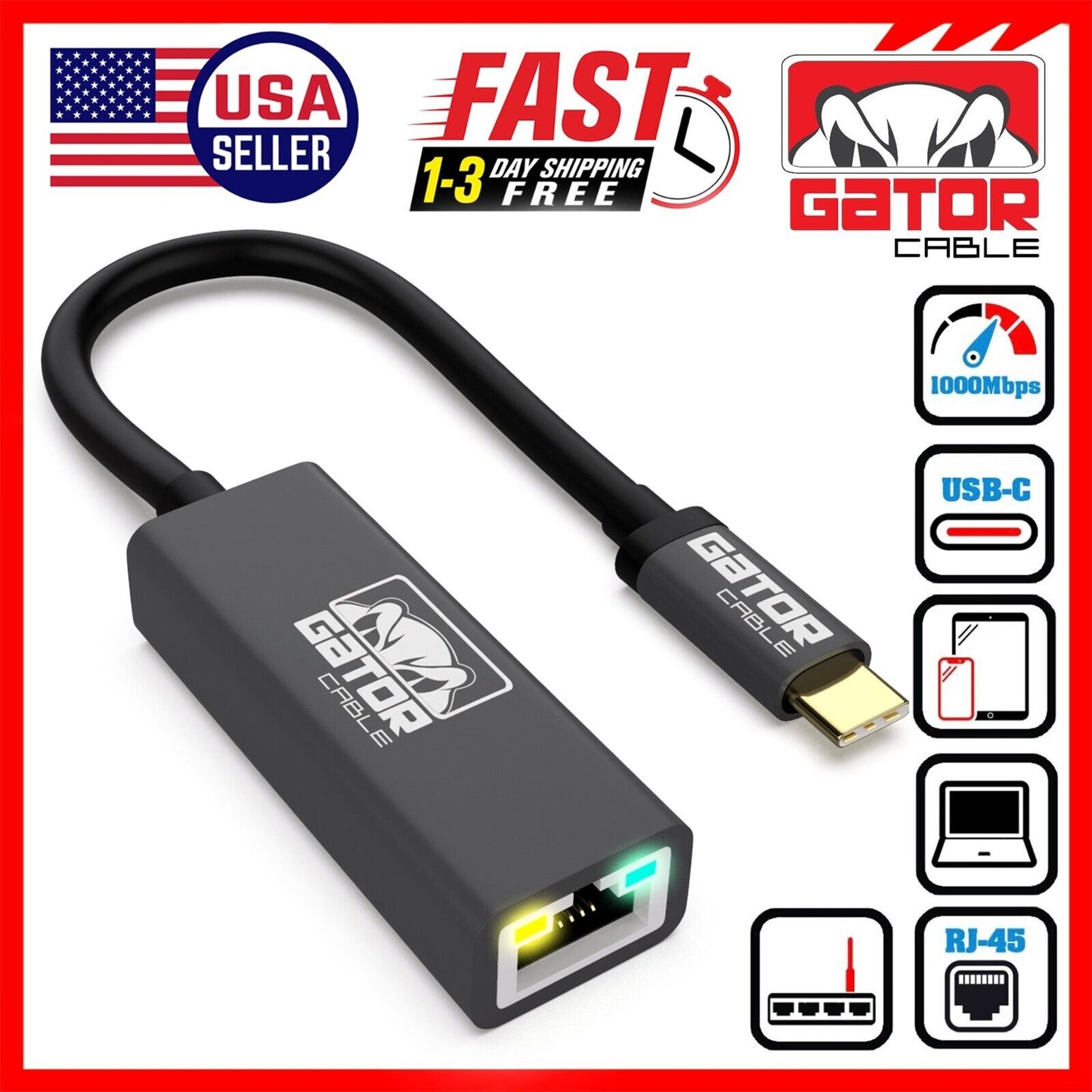 USB-C 3.1 Gigabit Ethernet LAN RJ45 1000Mbps Network Adapter for PC Mac Android