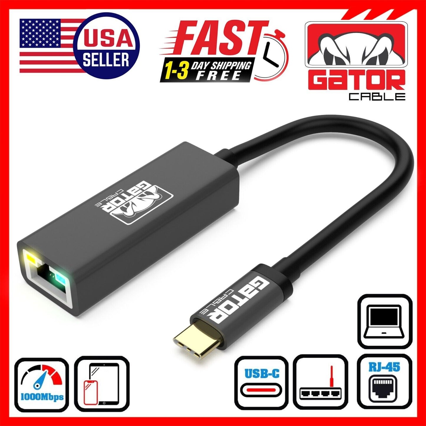 USB-C 3.1 Gigabit Ethernet LAN RJ45 1000Mbps Network Adapter for PC Mac Android