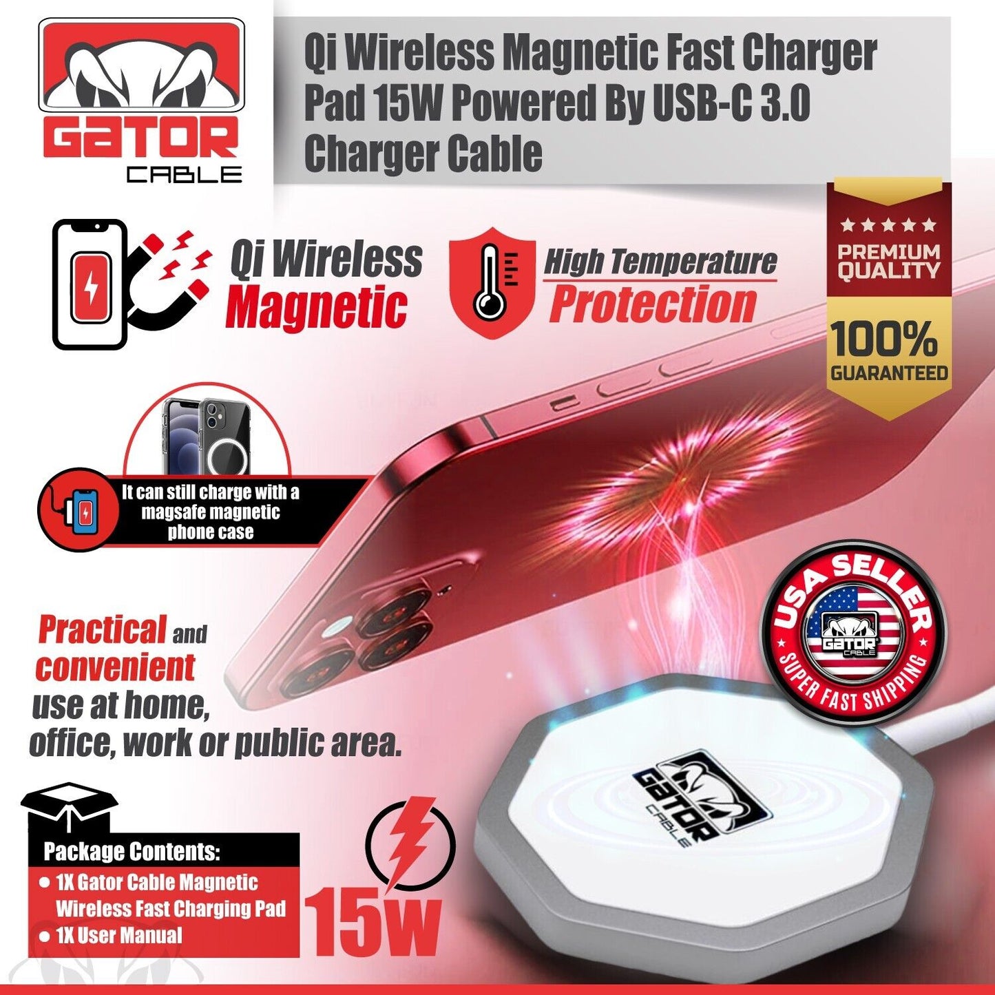 MagSafe Magnetic Wireless Fast Charger Pad for iPhone 12 13 14 15 Pro Max Plus