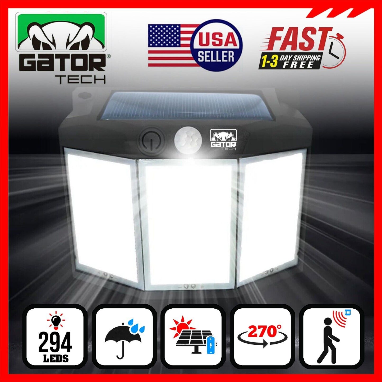 Solar Power 294 LED PIR Motion Sensor Outdoor Security Garden Wall Lamp Light