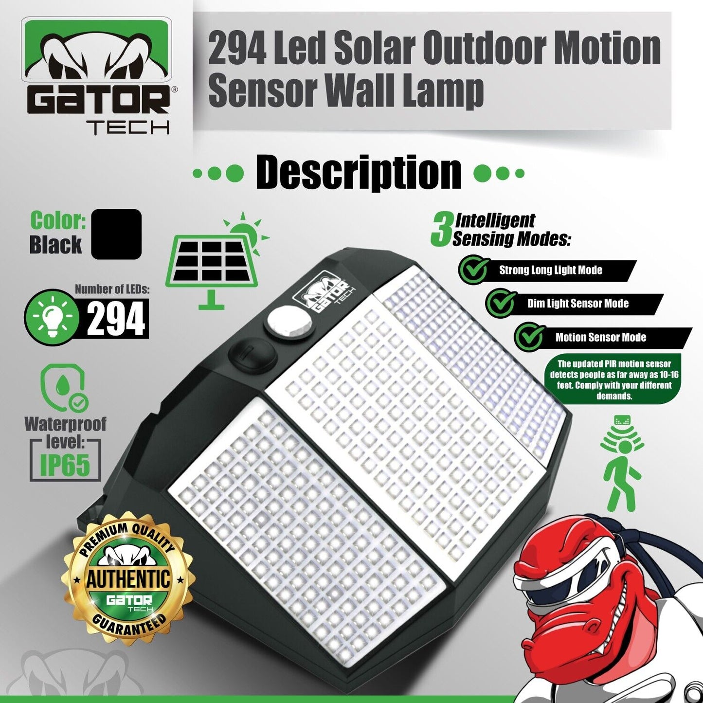 Solar Power 294 LED PIR Motion Sensor Outdoor Security Garden Wall Lamp Light