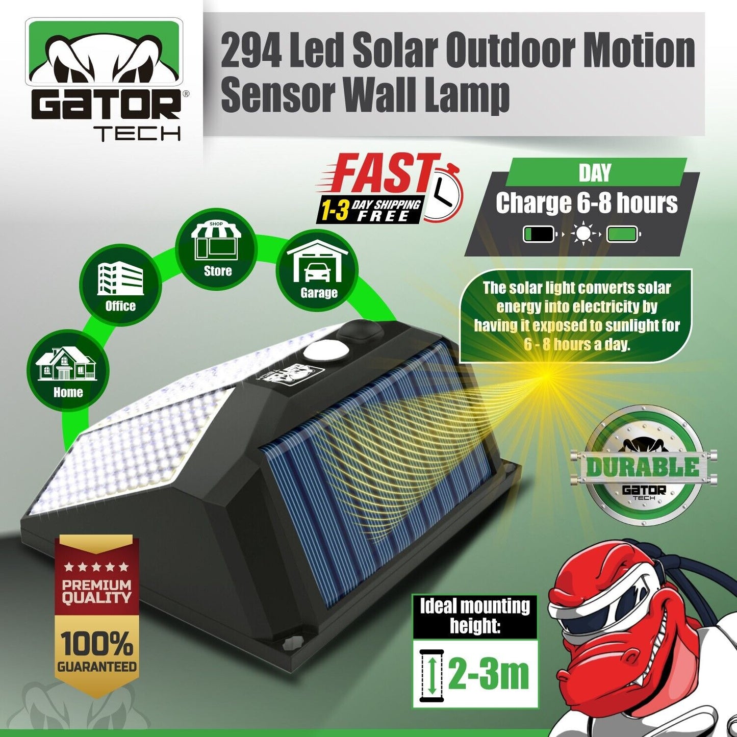 Solar Power 294 LED PIR Motion Sensor Outdoor Security Garden Wall Lamp Light