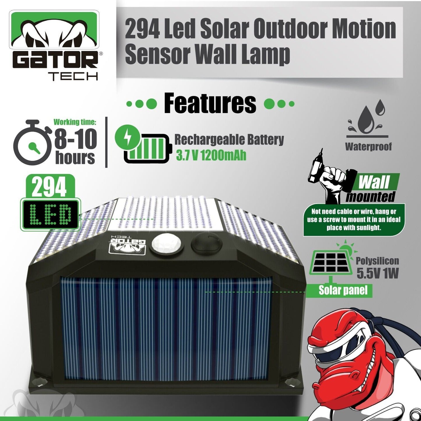 Solar Power 294 LED PIR Motion Sensor Outdoor Security Garden Wall Lamp Light