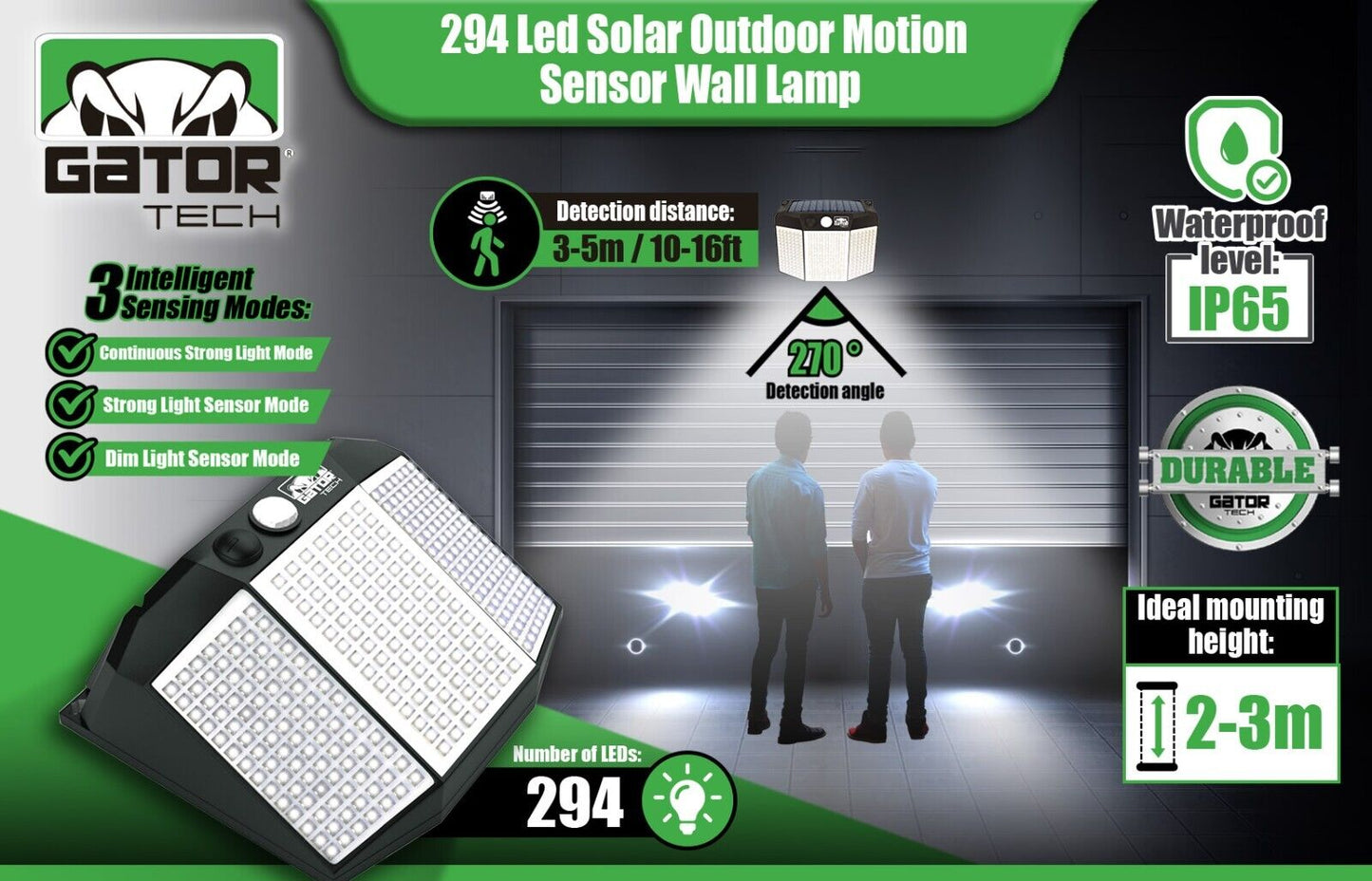 Solar Power 294 LED PIR Motion Sensor Outdoor Security Garden Wall Lamp Light