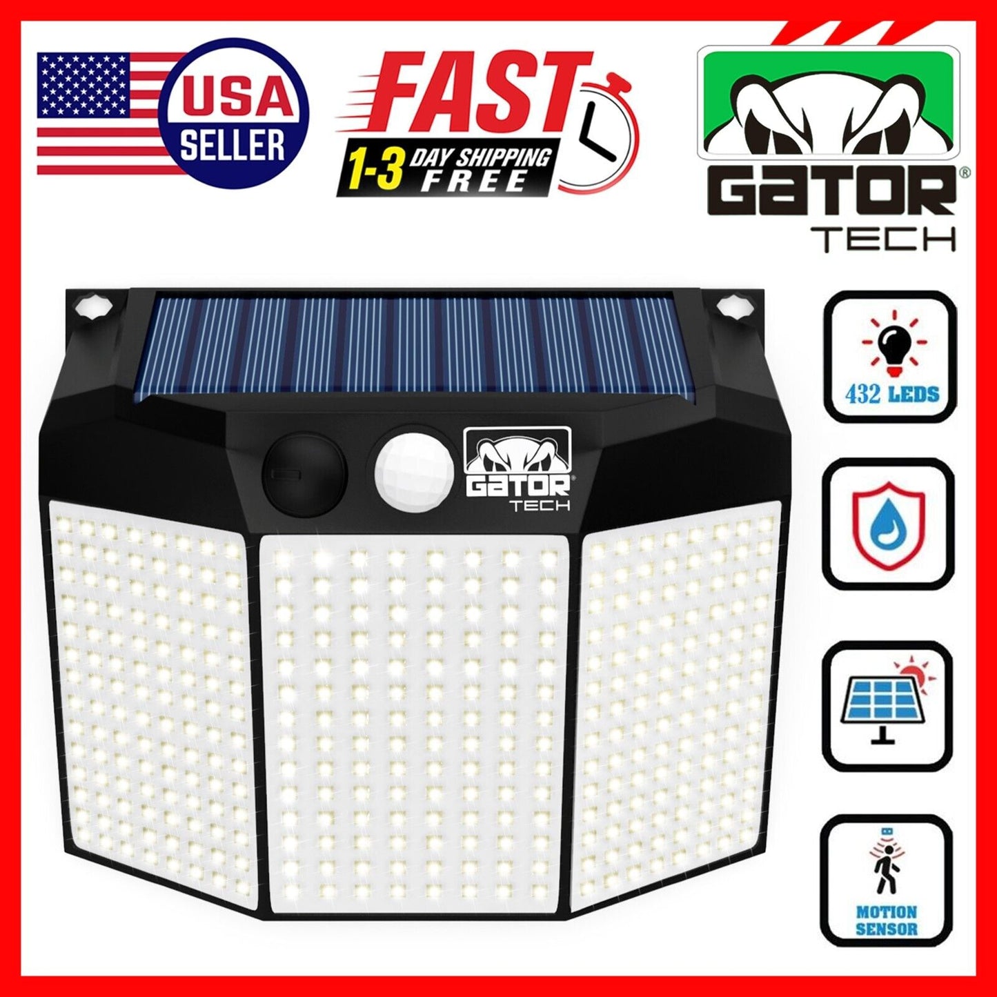 Solar Power 432 LED PIR Motion Sensor Outdoor Security Garden Wall Lamp Light