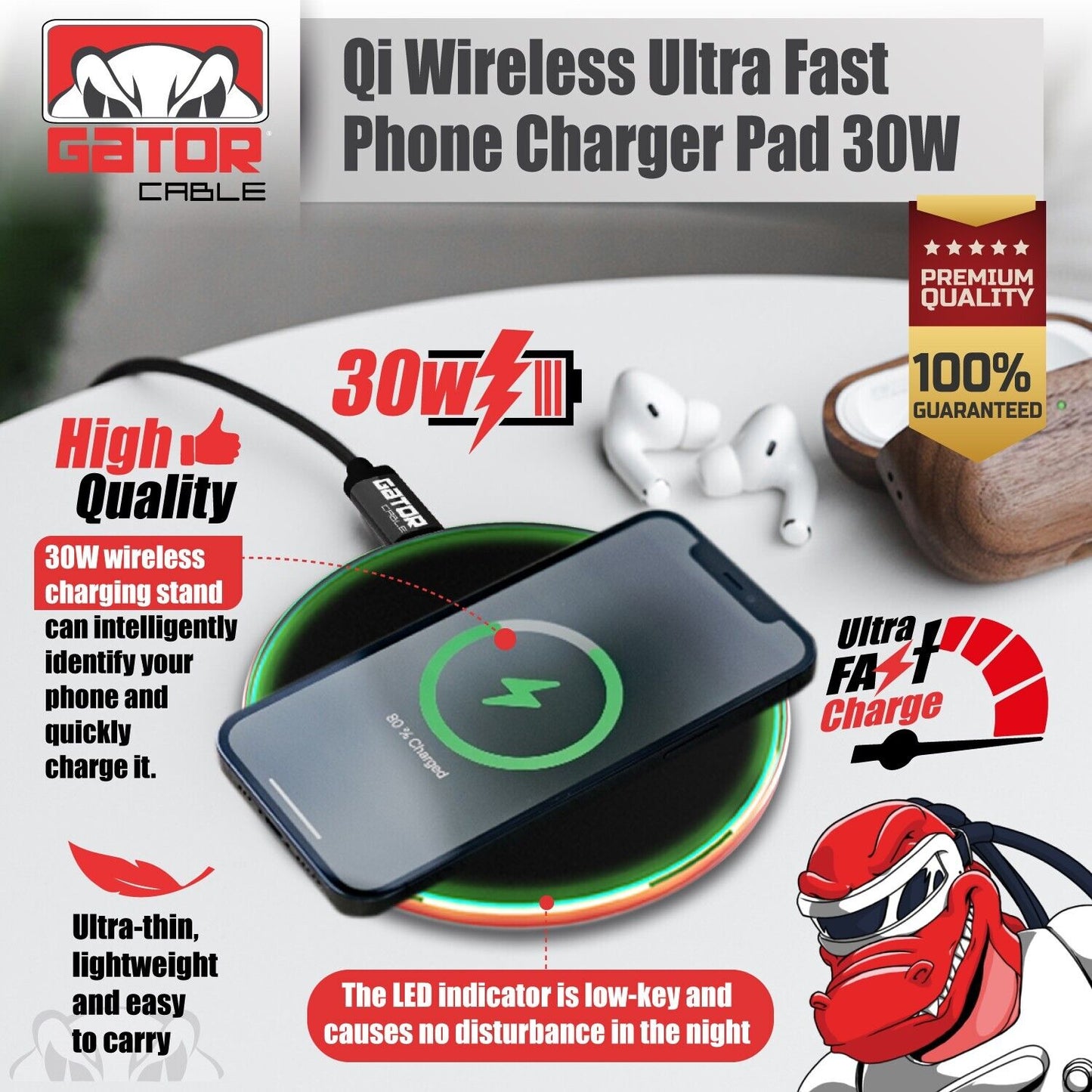 30W Wireless Phone Charger Pad Dock Fast Charge Universal