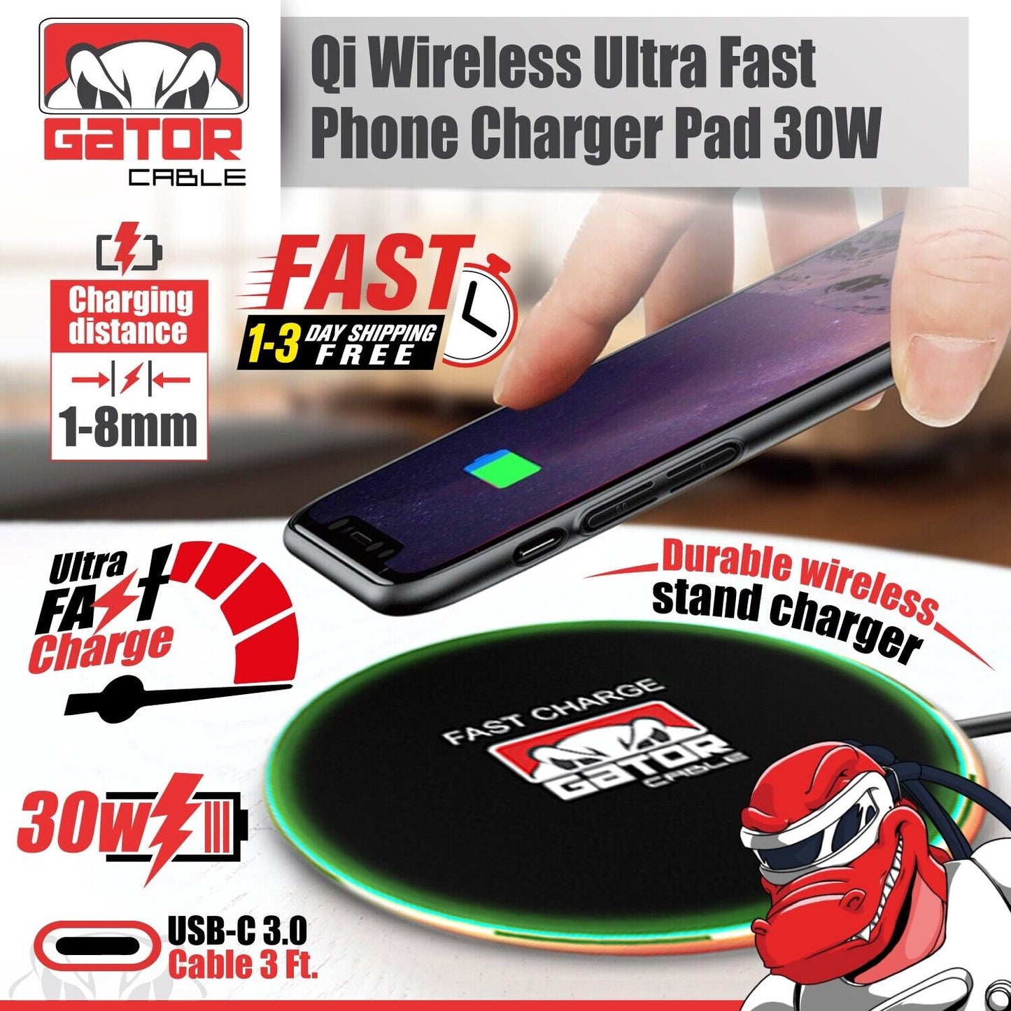 30W Wireless Phone Charger Pad Dock Fast Charge Universal