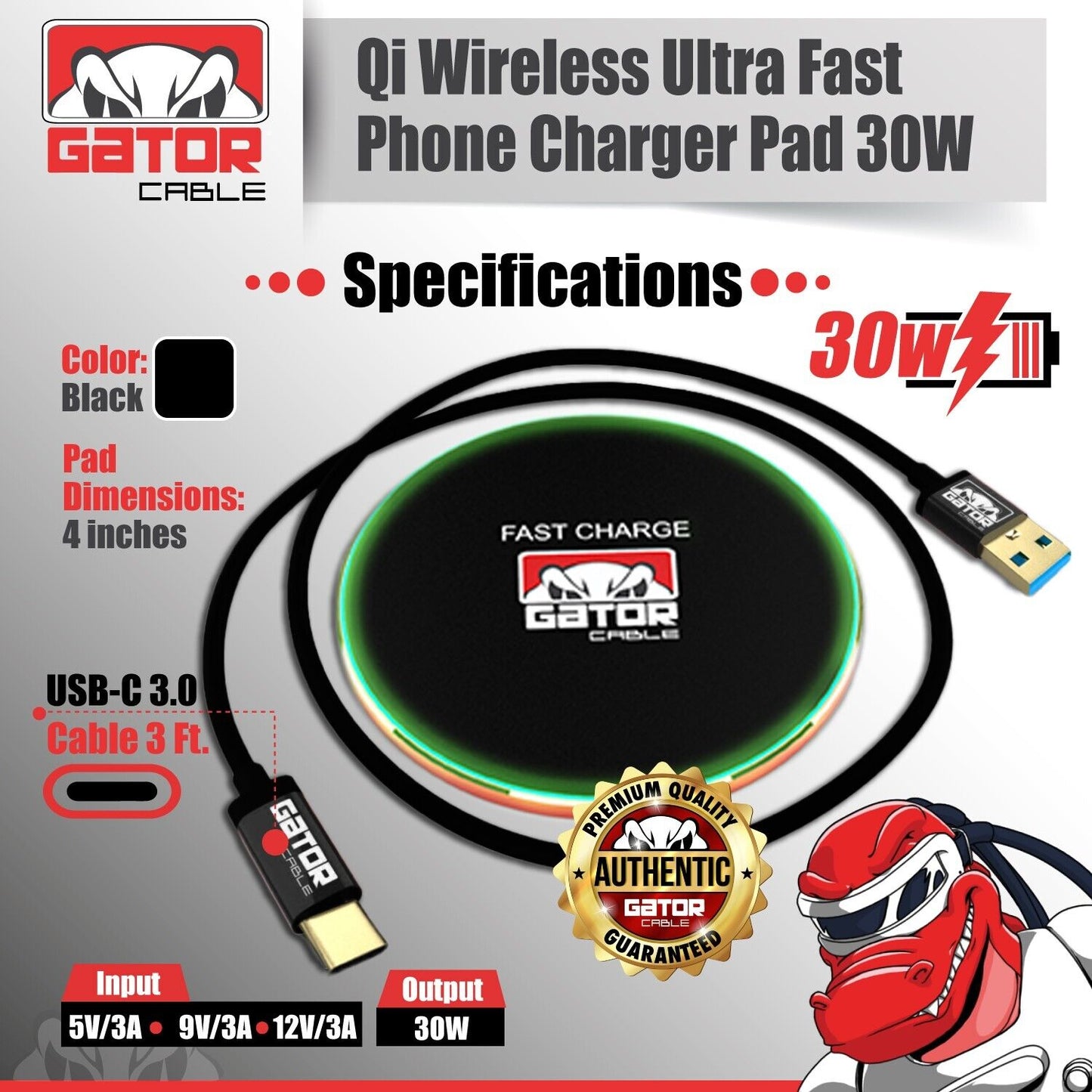 30W Wireless Phone Charger Pad Dock Fast Charge Universal