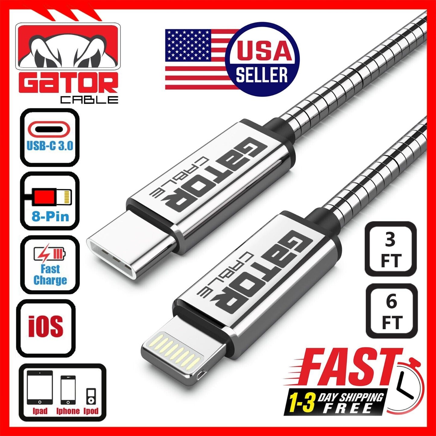 USB-C Charger Cable PD 20W Fast Charge For iPhone 7 8 X 11 12 13 14 Pro Max Plus